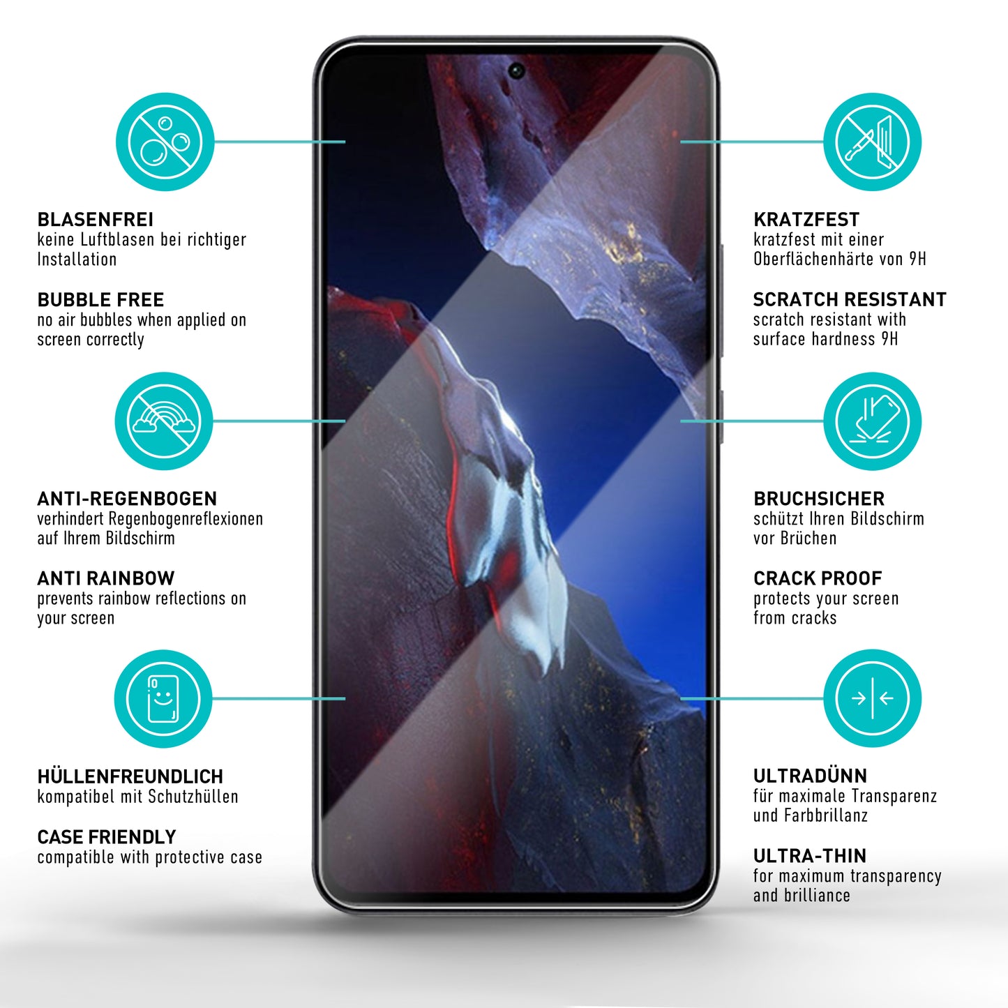 smartect Schutzglas Klar für Xiaomi Poco F5 Pro 5G, 3 x Front + 3 x Cam