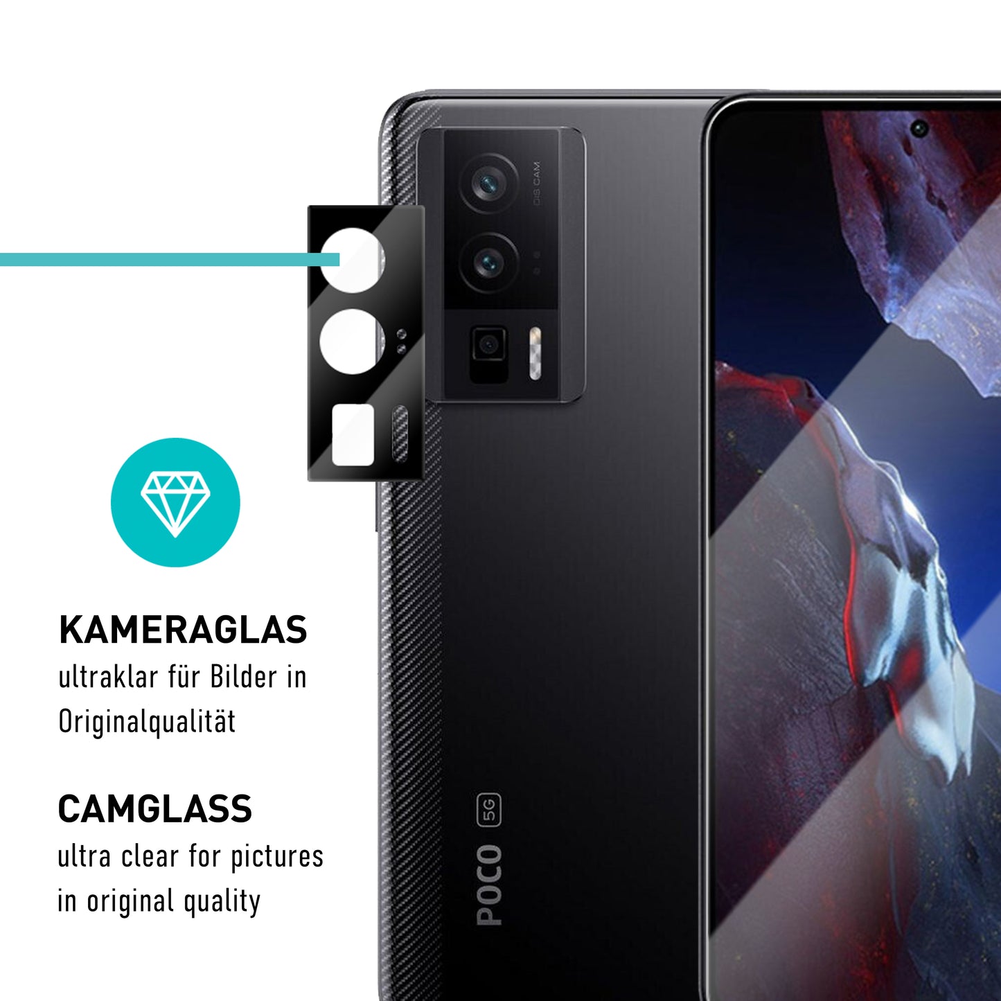 smartect Schutzglas Klar für Xiaomi Poco F5 Pro 5G, 3 x Front + 3 x Cam