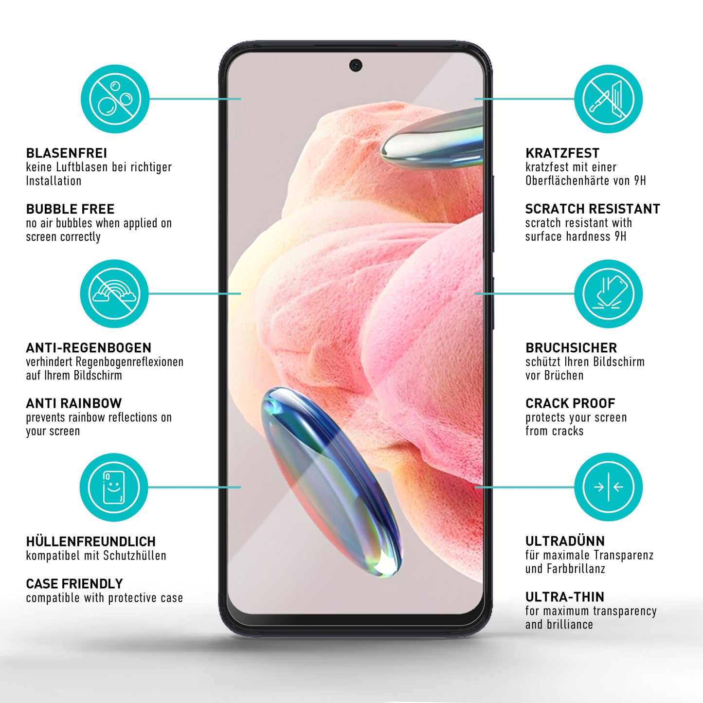 smartect Schutzglas Klar für Xiaomi Redmi Note 12 4G, 3 x Front + 3 x Cam