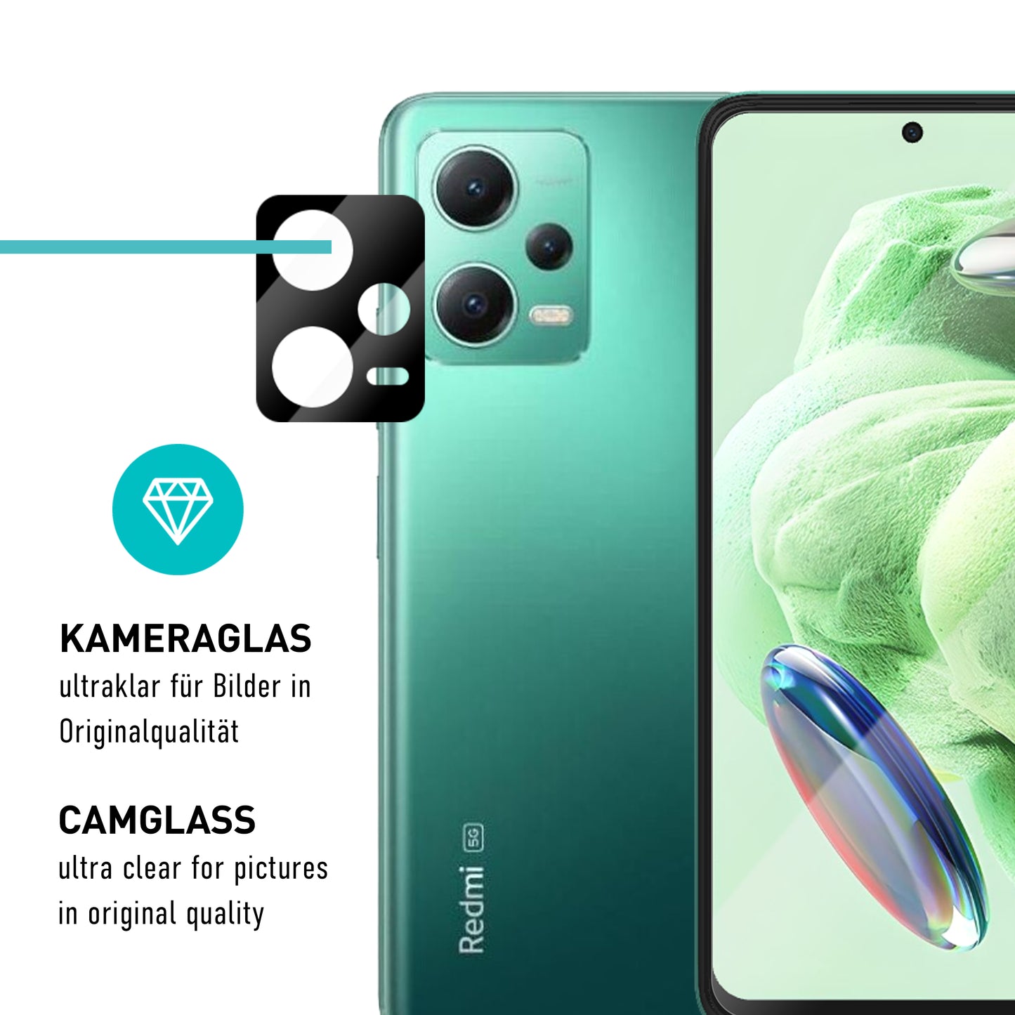 smartect Protective Glass Clear for Xiaomi Redmi Note 12 5G, 3 x Front + 3 x Cam