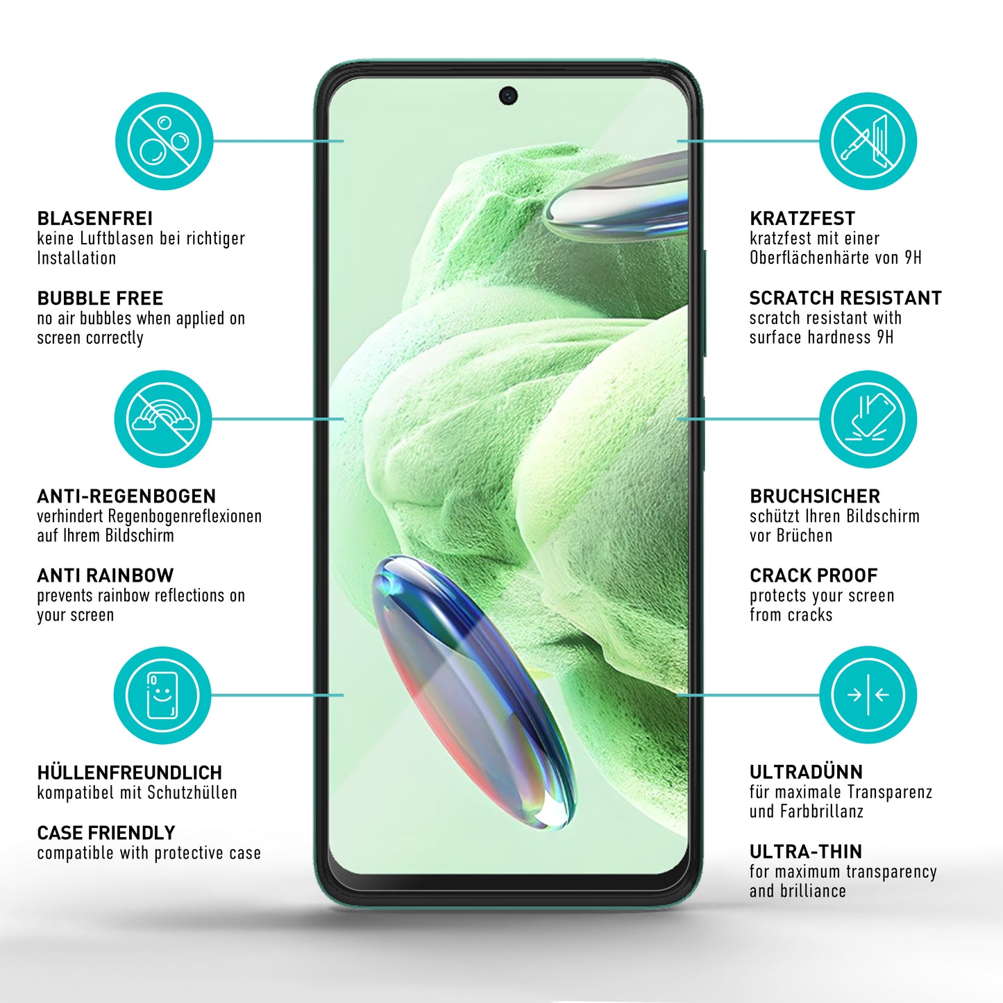 smartect Protective Glass Clear for Xiaomi Redmi Note 12 5G, 3 x Front + 3 x Cam