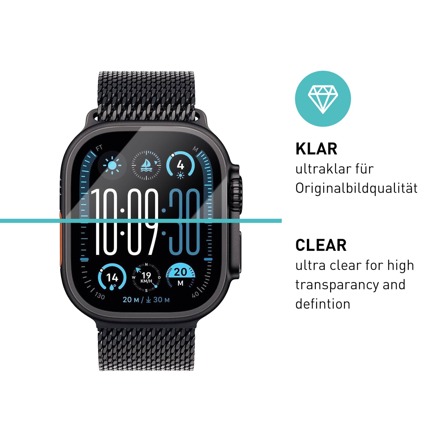 smartect Schutzglas Klar für Apple Watch Ultra 3 / 2 / 1, 3 Stück