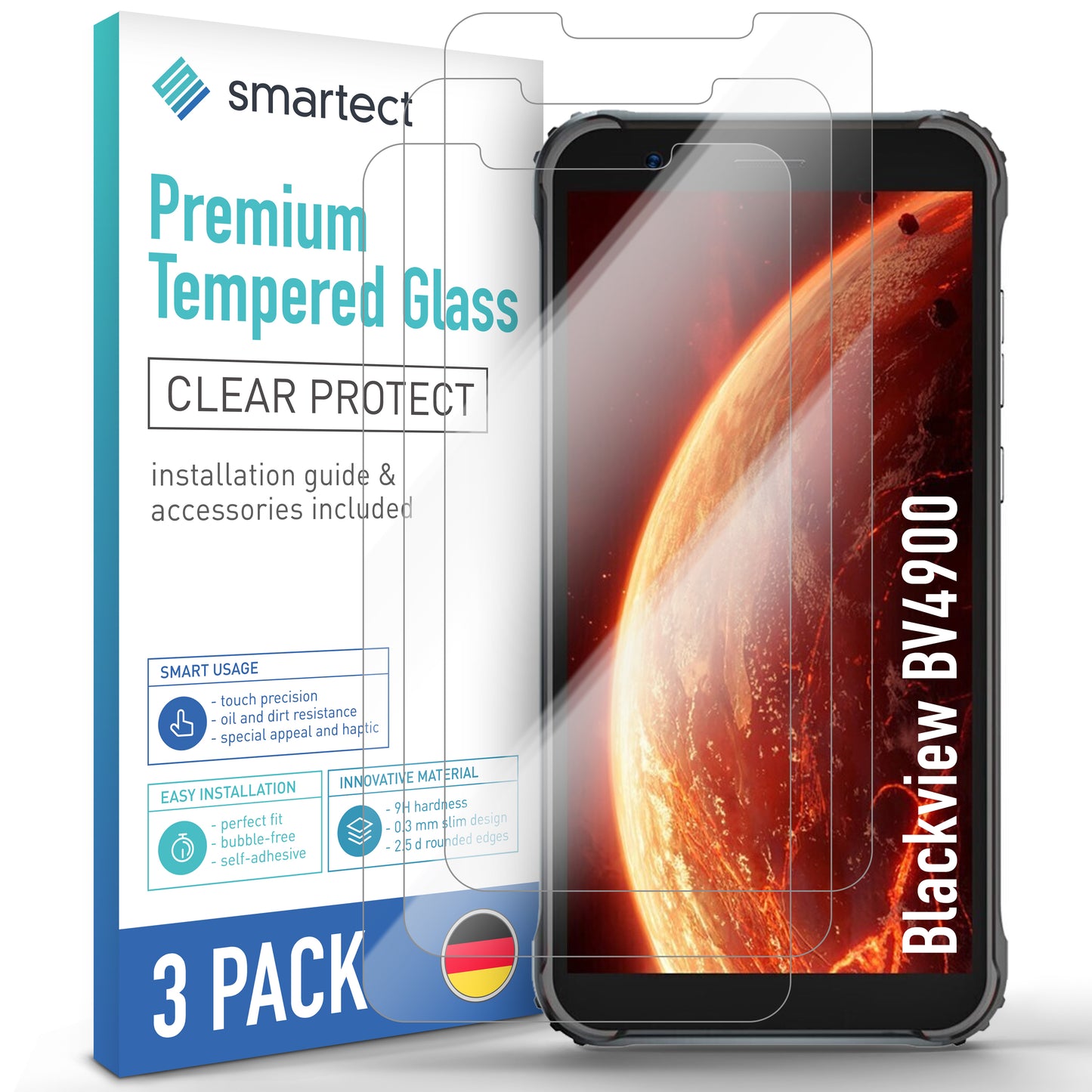 smartect protective glass clear for Blackview BV4900, 3 pieces