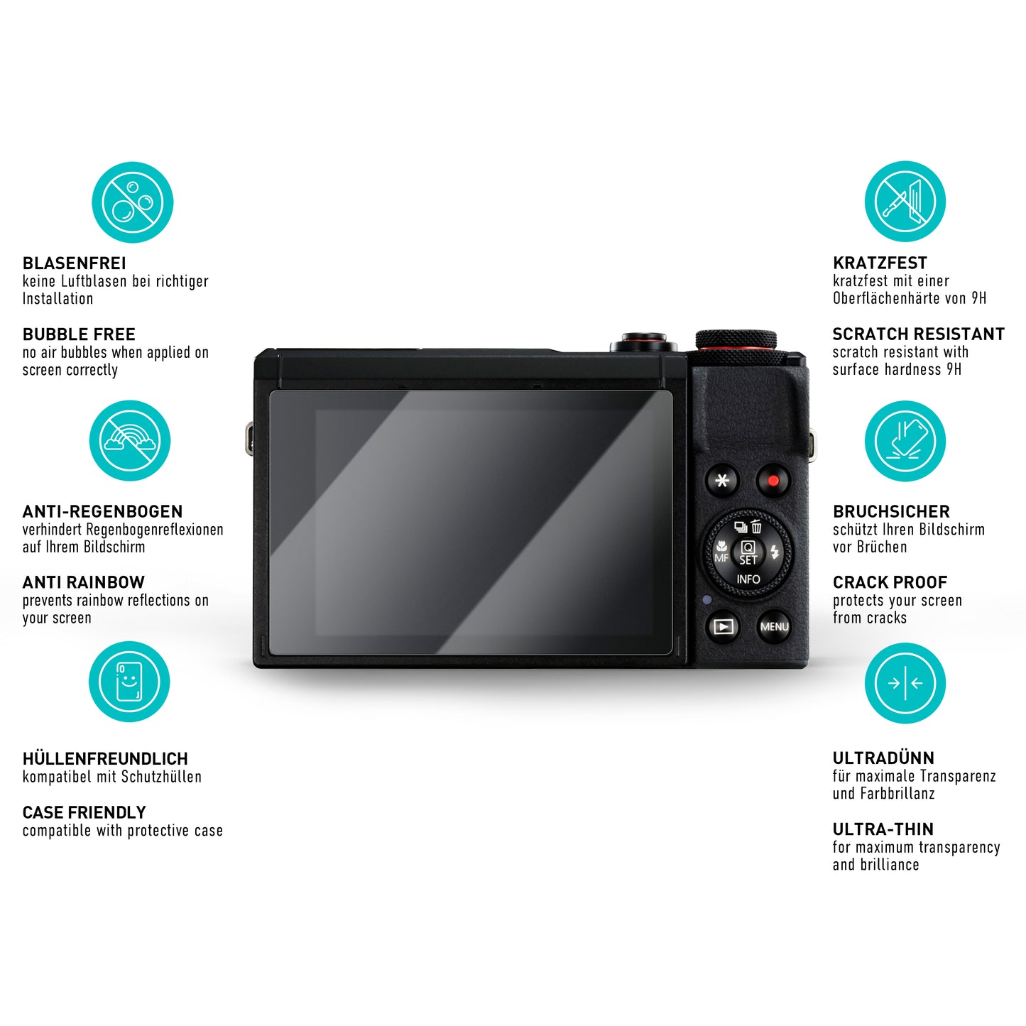 smartect Schutzglas Klar für Canon G7X Mark III, 3 Stück
