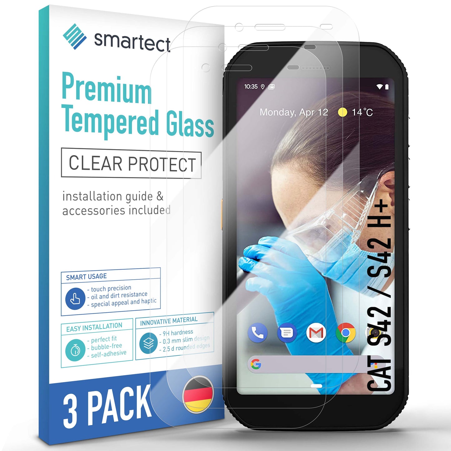 smartect Schutzglas Klar für CAT S42 / S42 H+, 3 Stück