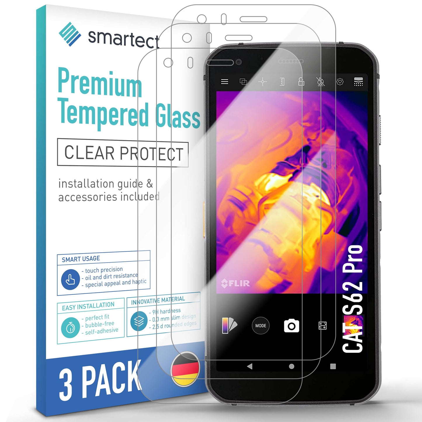 smartect protective glass clear for CAT S62 Pro, 3 pieces