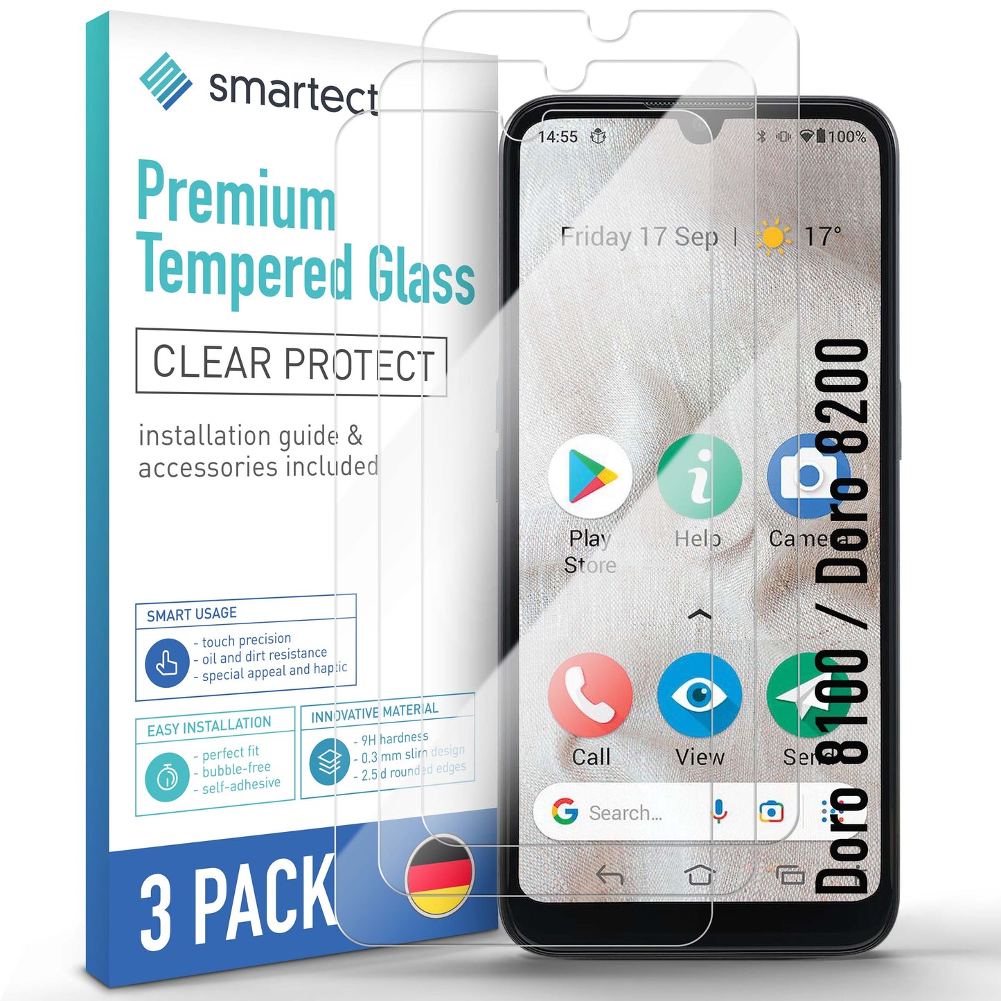 smartect Schutzglas Klar für Doro 8100 / Doro 8200, 3 Stück