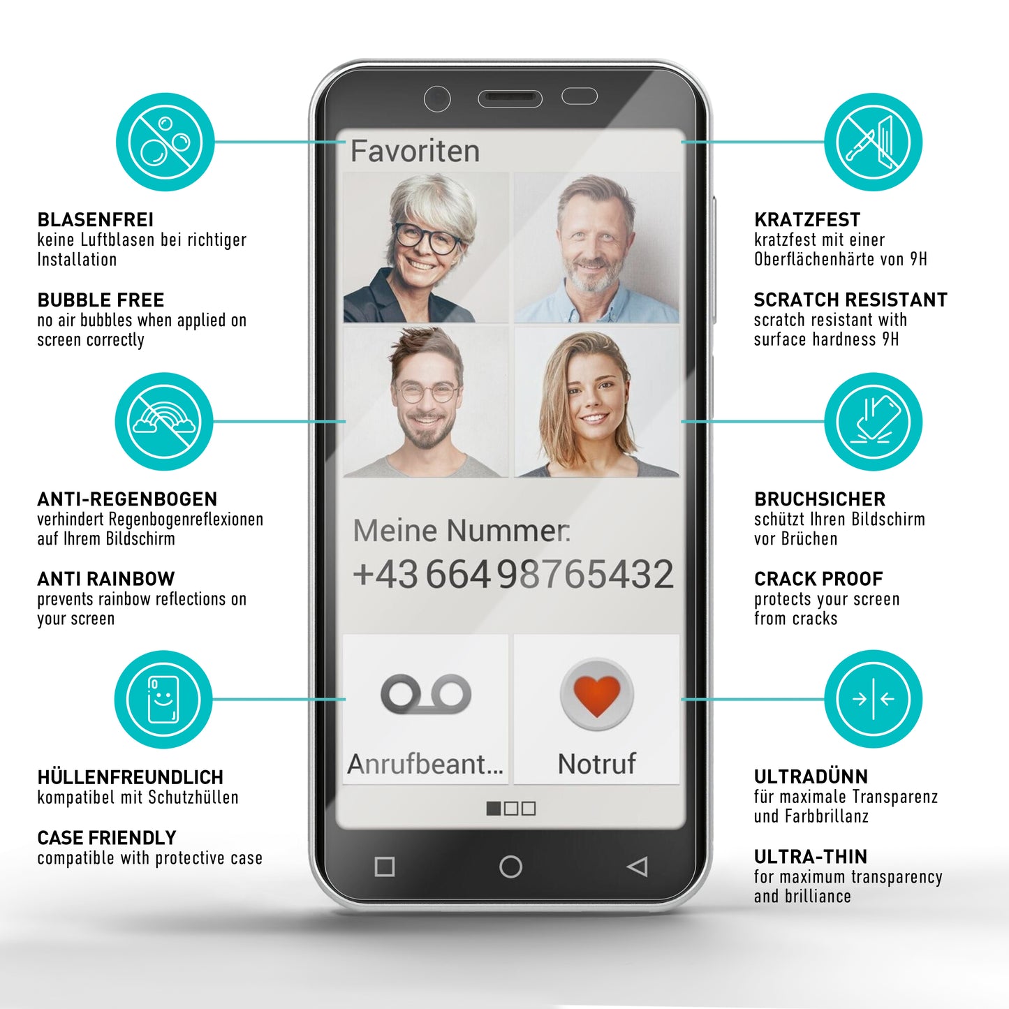 smartect Schutzglas Klar für Emporia Smart 4 / Smart 5 Mini, 3 Stück