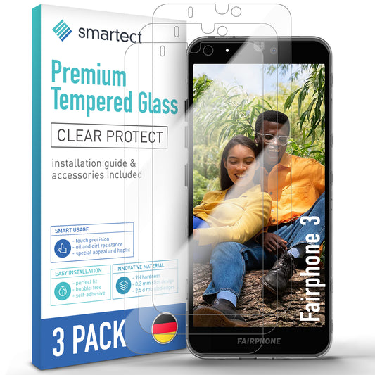 smartect protective glass clear for Fairphone 3 / 3+, 3 pieces