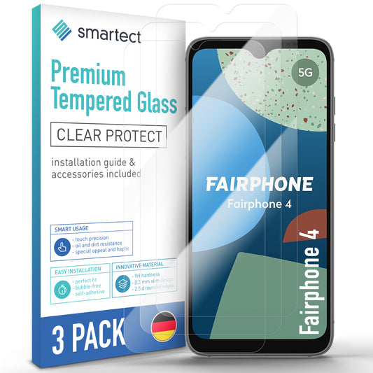 smartect Schutzglas Klar für Fairphone 4, 3 Stück