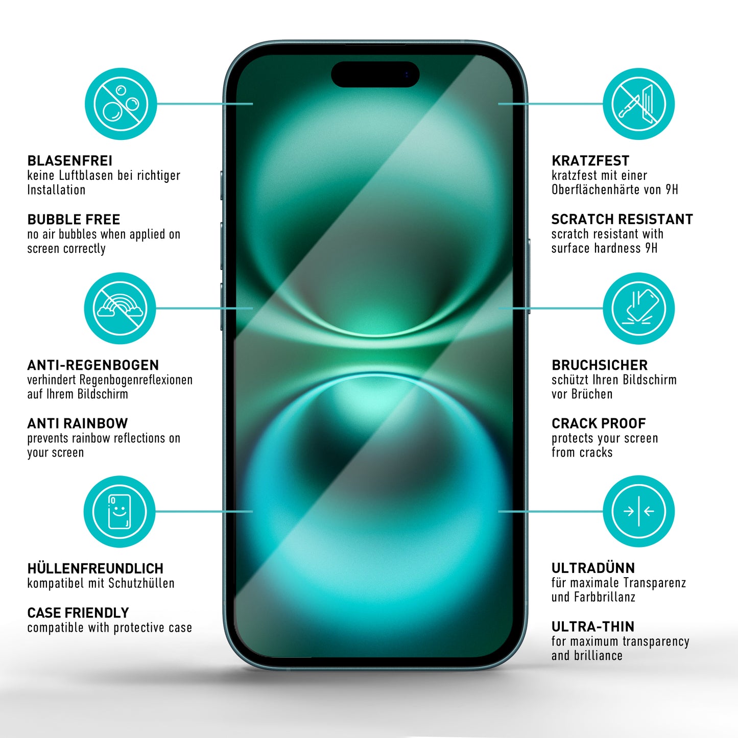 smartect Schutzglas Full Screen für iPhone 16, 3 Stück + Positionierhilfe