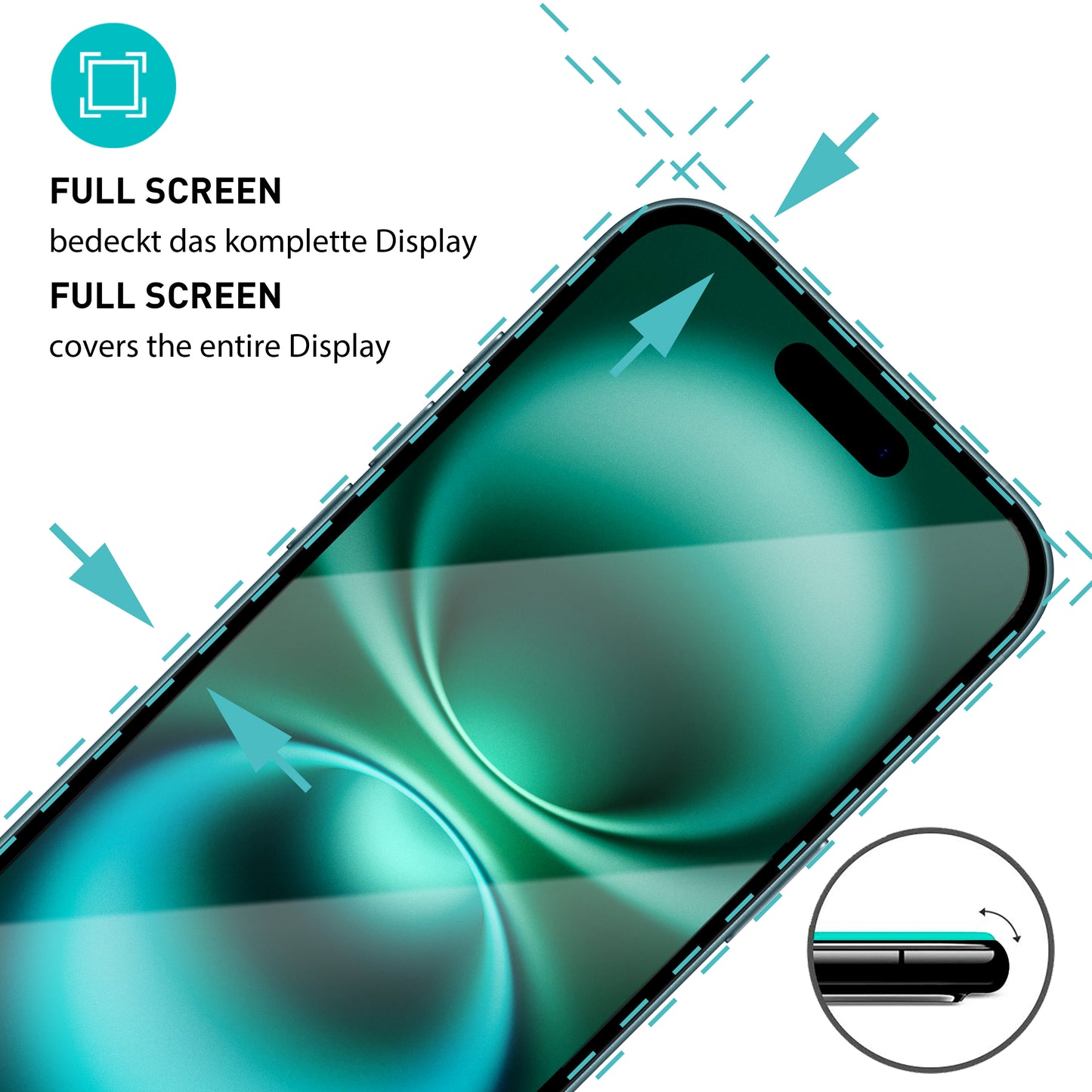 smartect Schutzglas Full Screen für iPhone 16, 3 Stück + Positionierhilfe