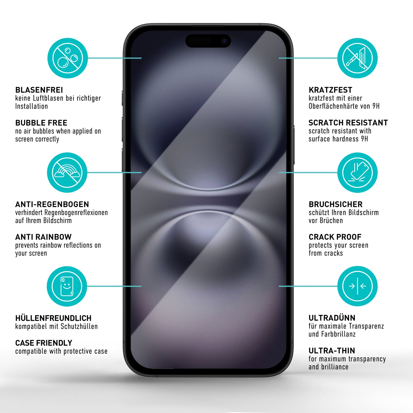 smartect protective glass full screen for iPhone 16 Plus, 2 pieces + positioning aid