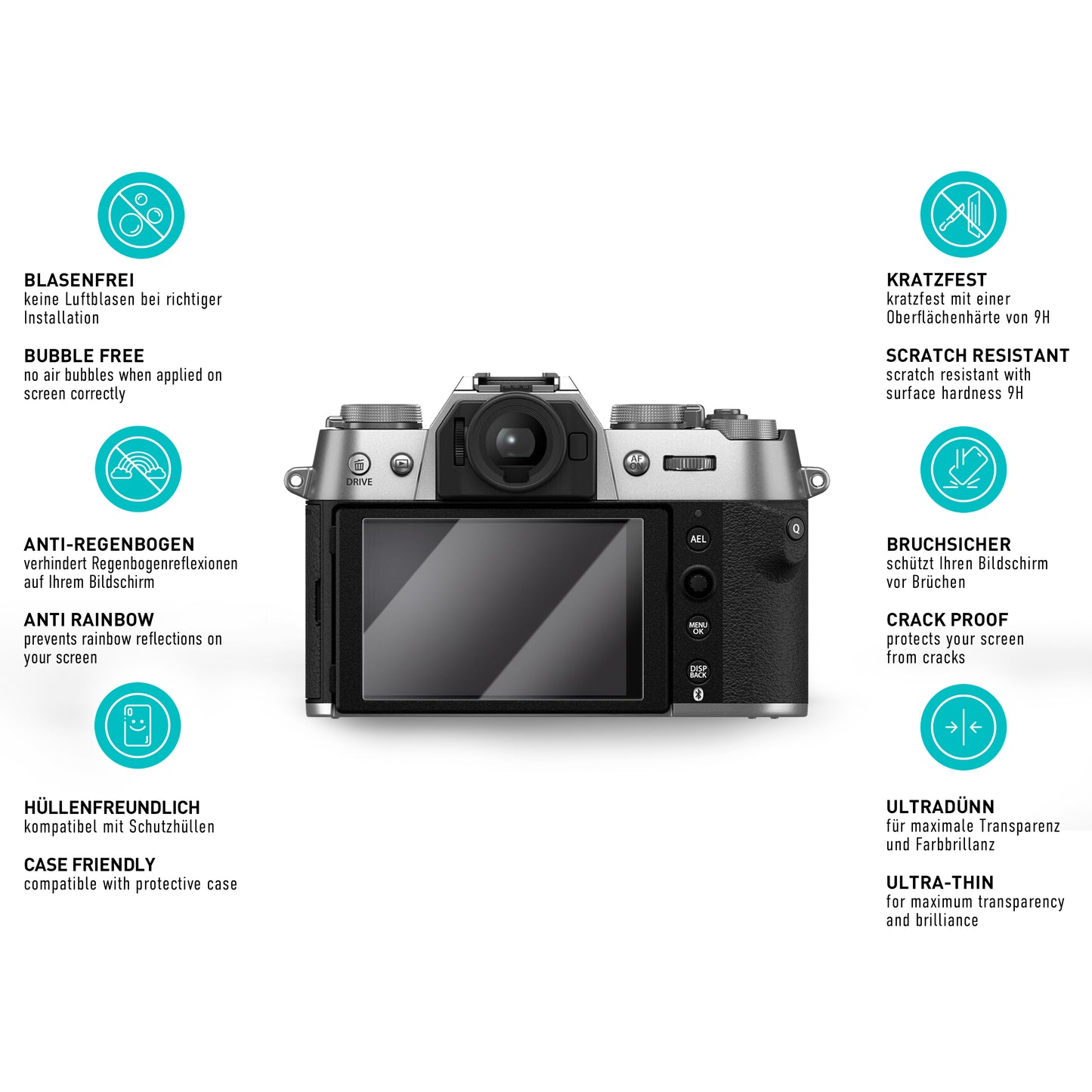 smartect Schutzglas Klar für Fujifilm X-T50, 3 Stück