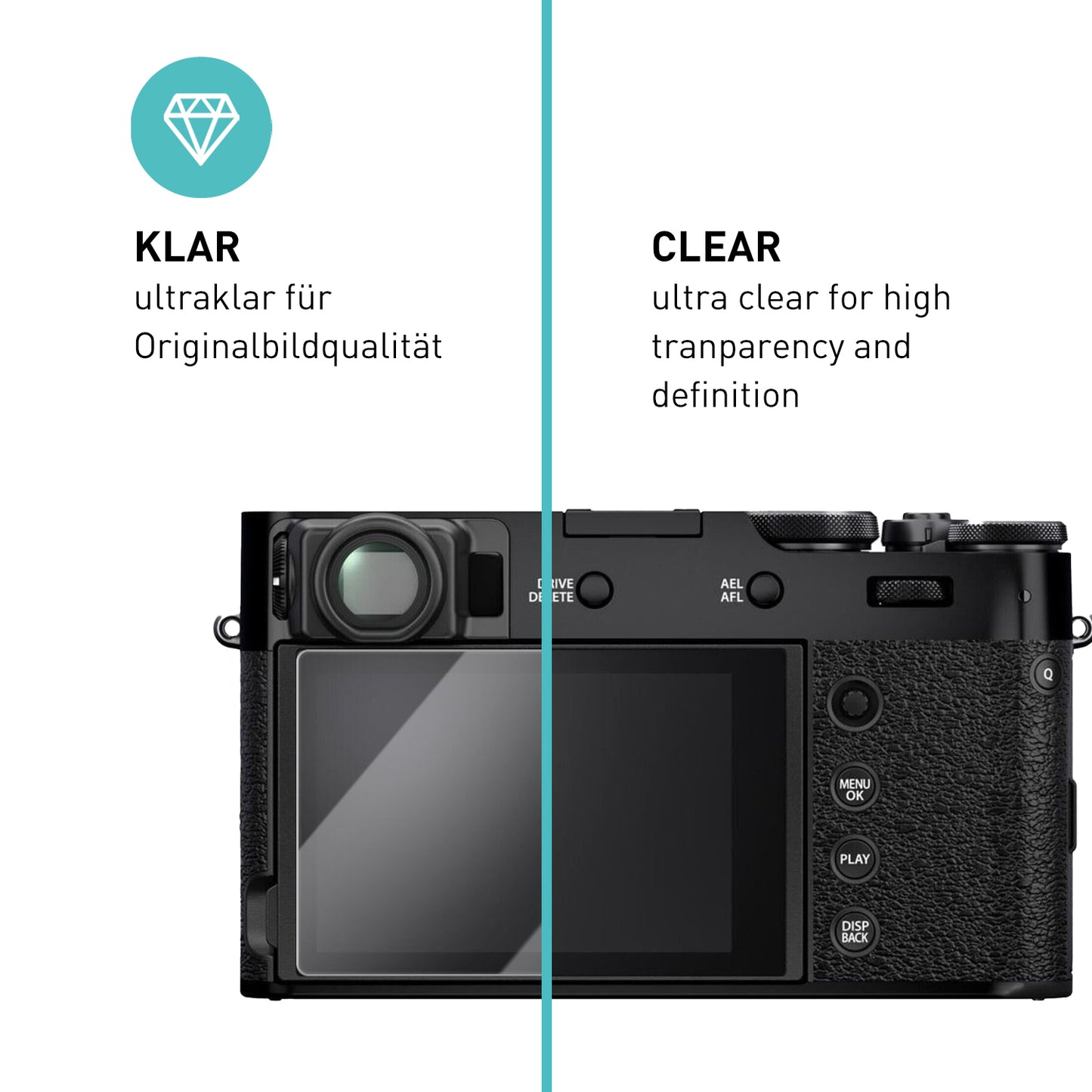 smartect Schutzglas Klar für Fujifilm X100VI / X100V / X-T4 / X-E4, 3 Stück