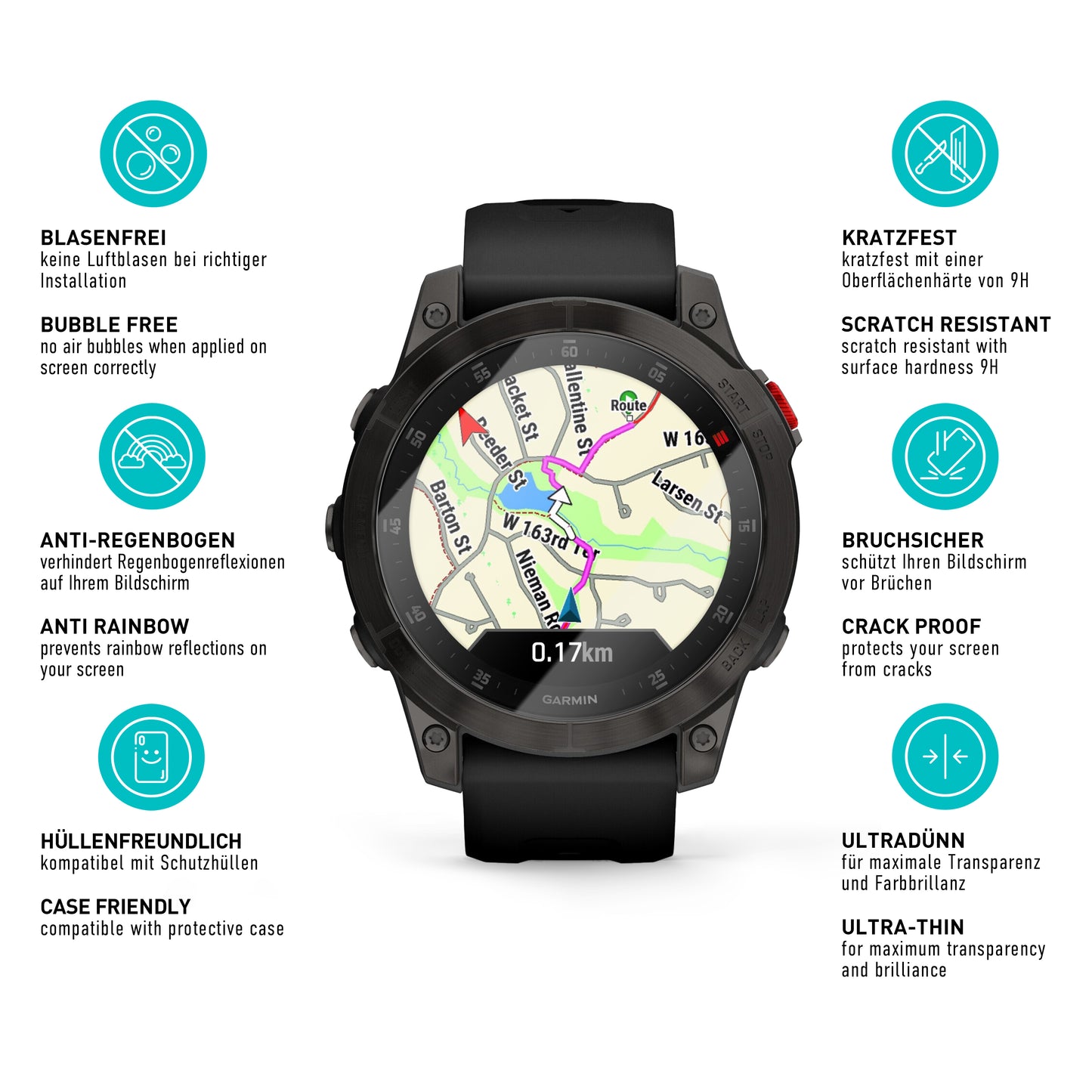 smartect Schutzglas Klar für Garmin Epix Gen 2, 3 Stück