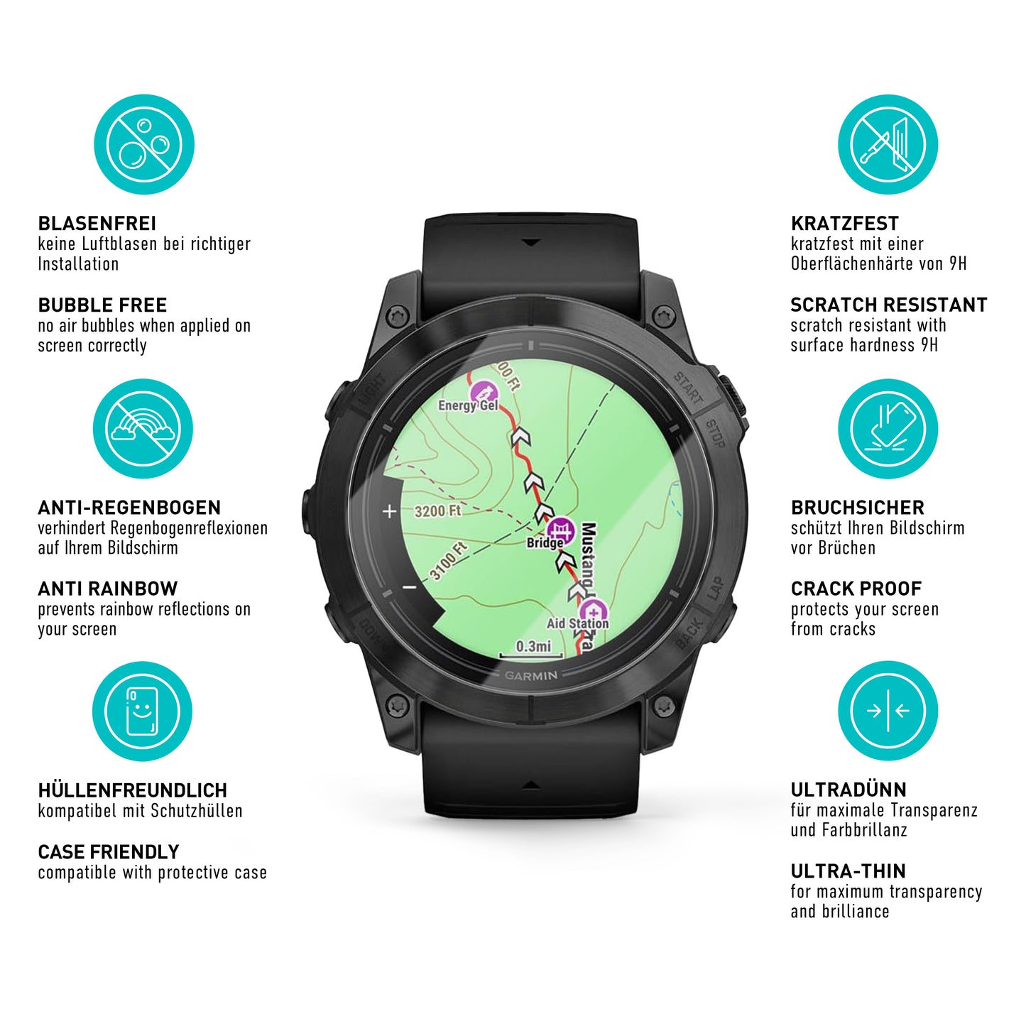 smartect Schutzglas Klar für Garmin Epix Pro 51mm, 3 Stück