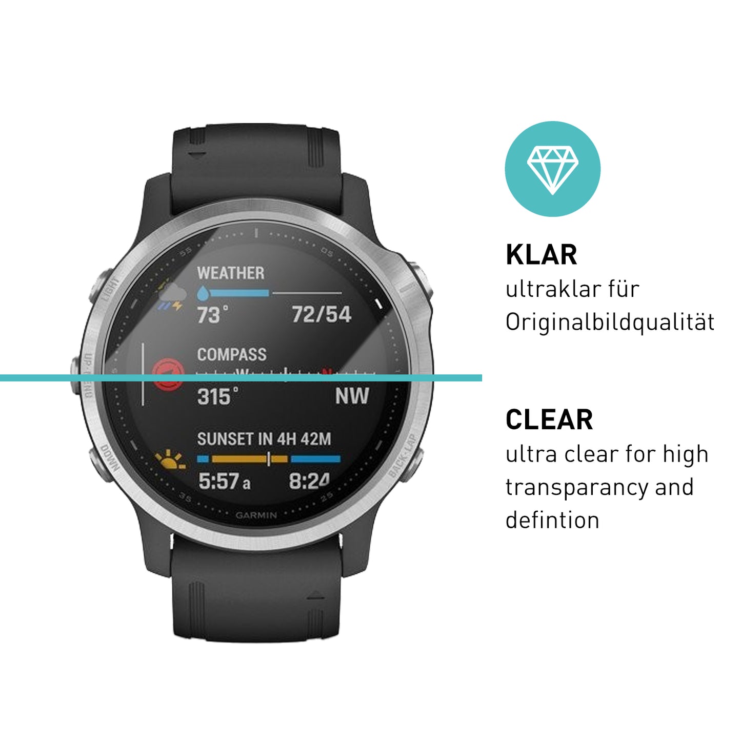 smartect Schutzglas Klar für Garmin Fenix 6S / 6S Pro / 5S, 3 Stück