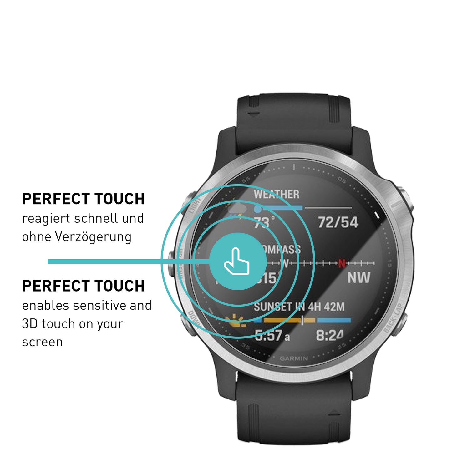 smartect Schutzglas Klar für Garmin Fenix 6S / 6S Pro / 5S, 3 Stück