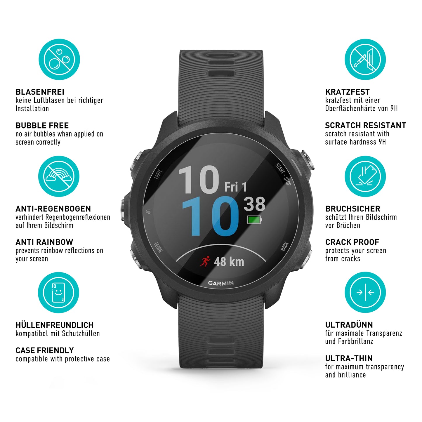 smartect Schutzglas Klar für Garmin Forerunner 245, 3 Stück