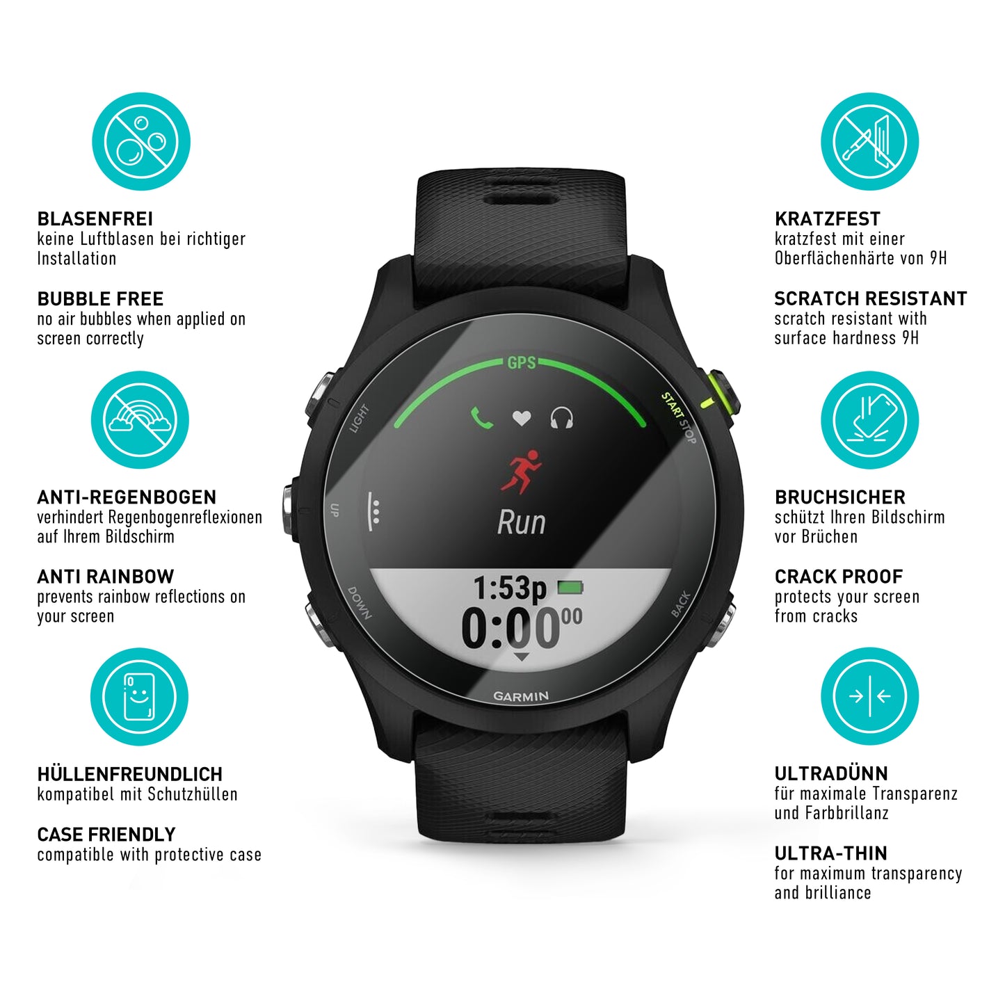smartect Protective Glass Clear for Garmin Forerunner 255 / 255 Music, 3 pieces