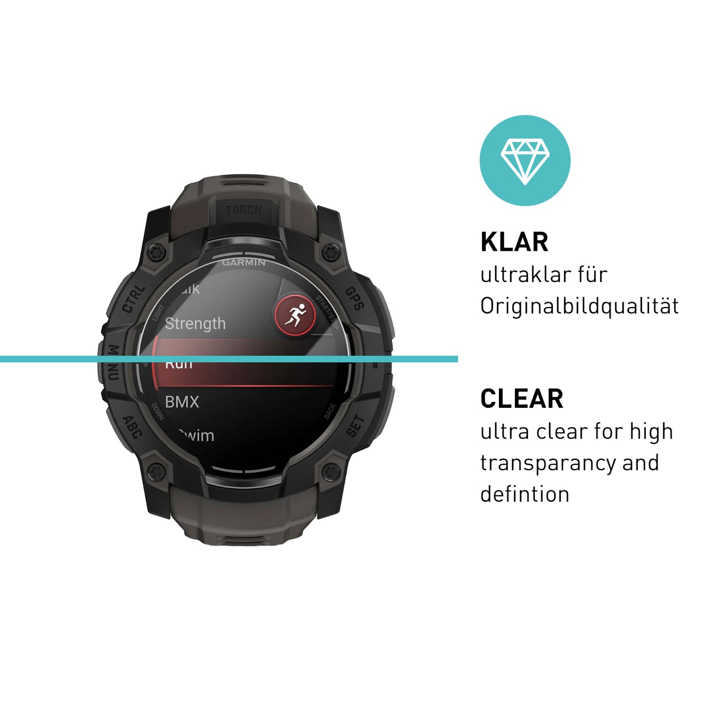 smartect Schutzglas Klar für Garmin Instinct 3 AMOLED 50 mm, 3 Stück