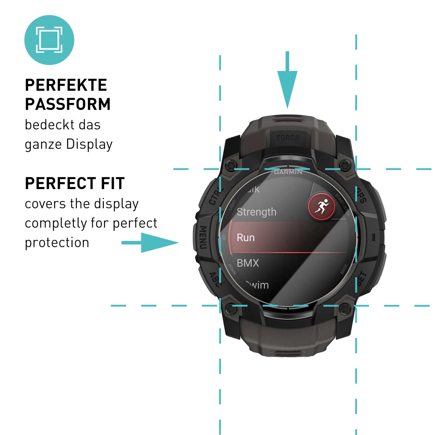 smartect Schutzglas Klar für Garmin Instinct 3 AMOLED 50 mm, 3 Stück