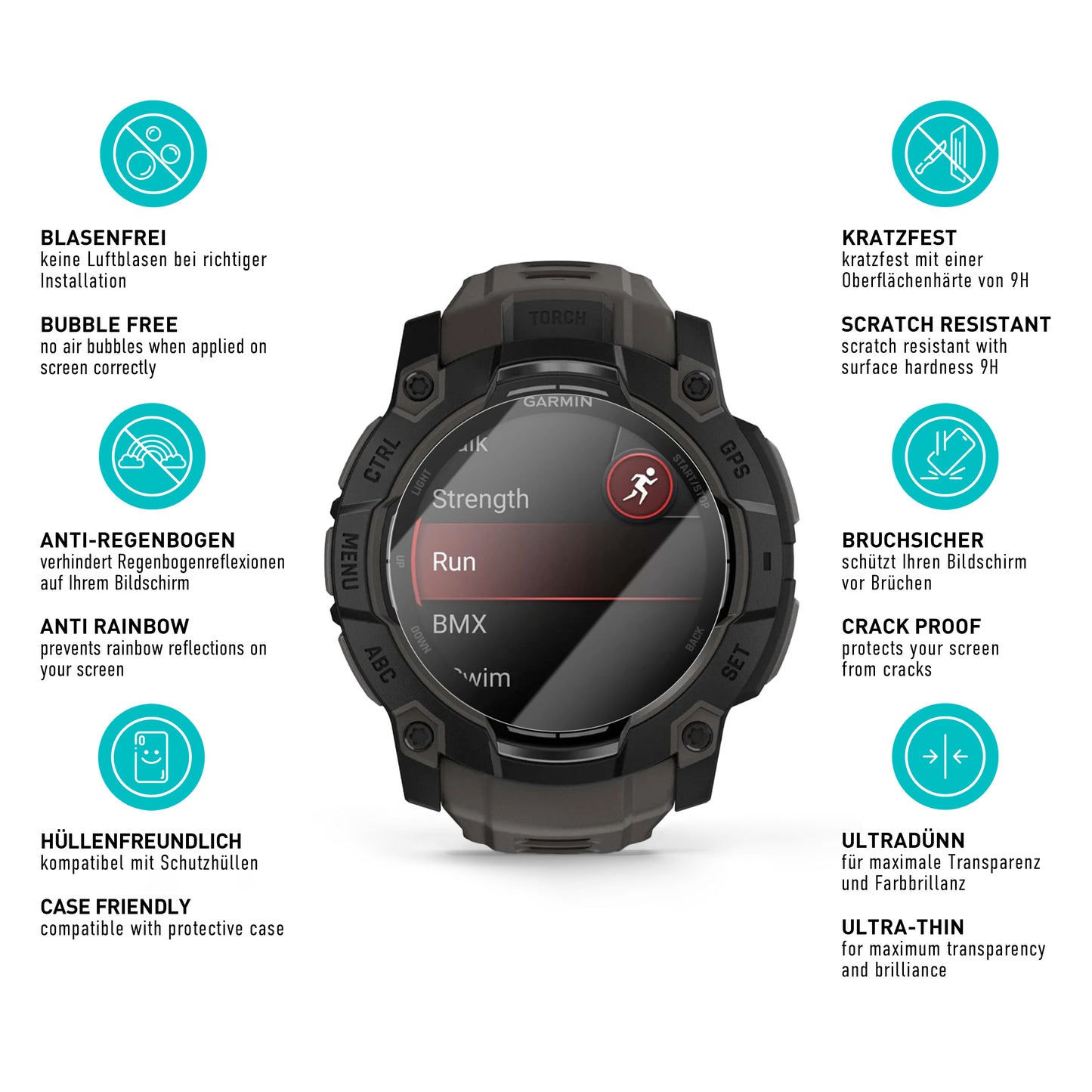 smartect Schutzglas Klar für Garmin Instinct 3 AMOLED 50 mm, 3 Stück