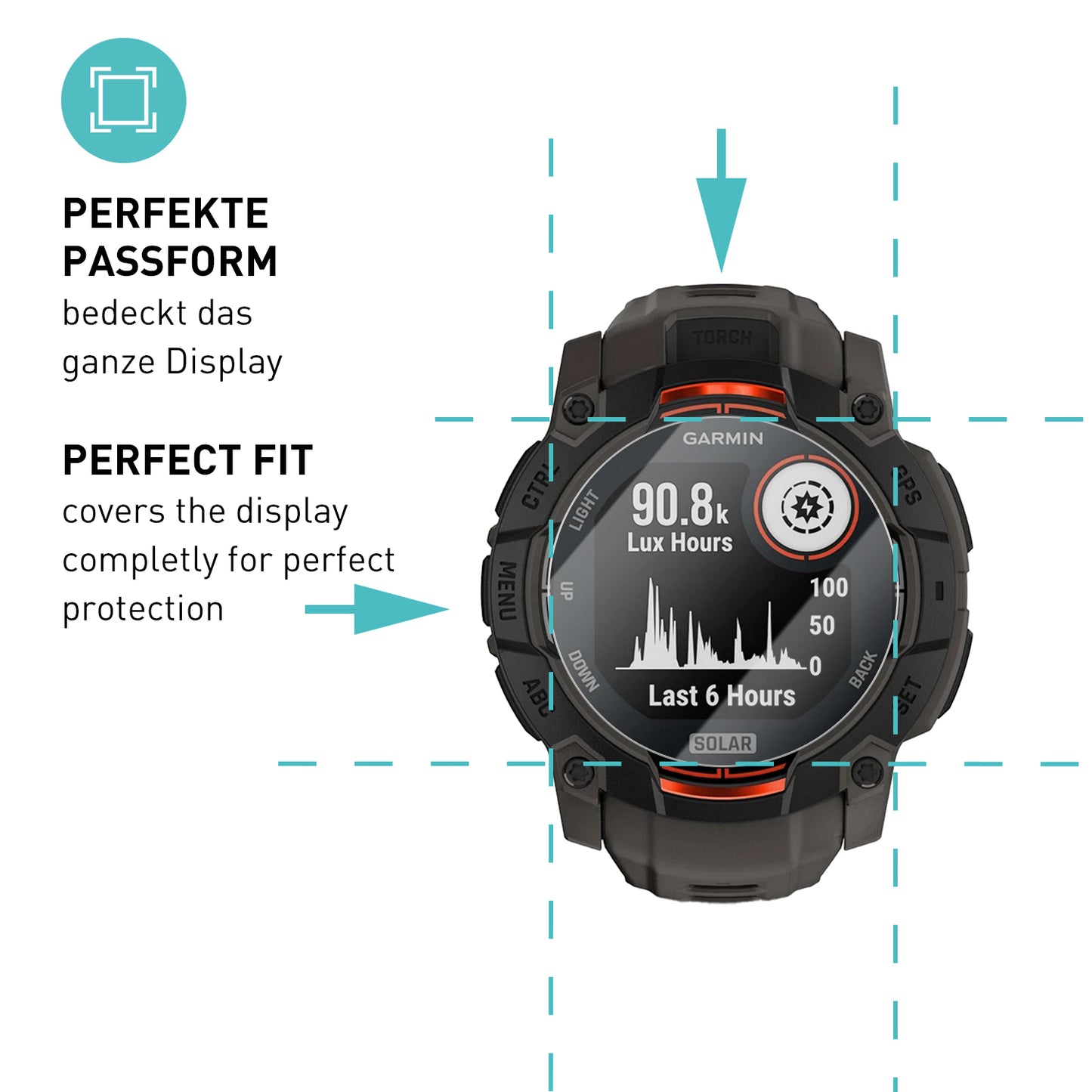 smartect Schutzglas Klar für Garmin Instinct 3 Solar 45 mm, 3 Stück