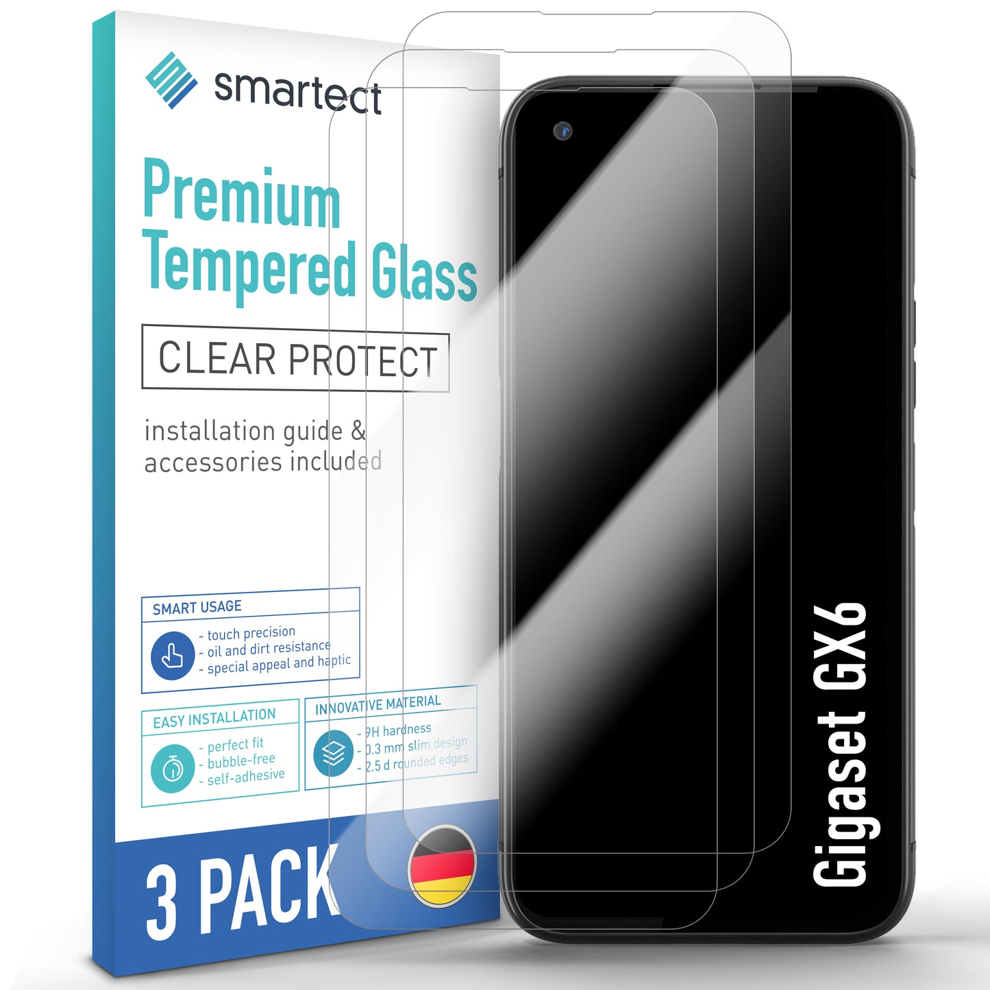 smartect Schutzglas Klar für Gigaset GX6, 3 Stück