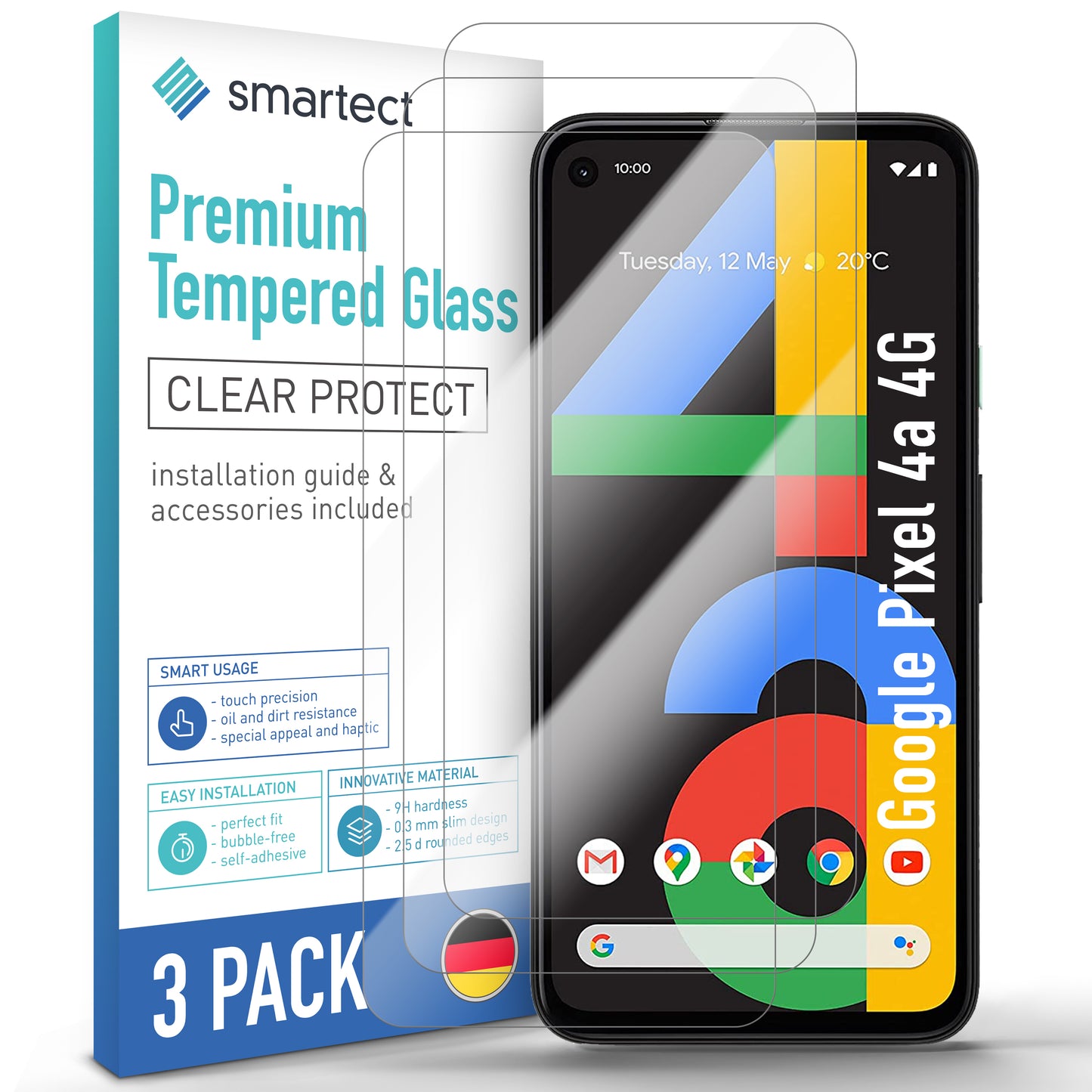 smartect Protective Glass Clear for Google Pixel 4a 4G, 3 pieces