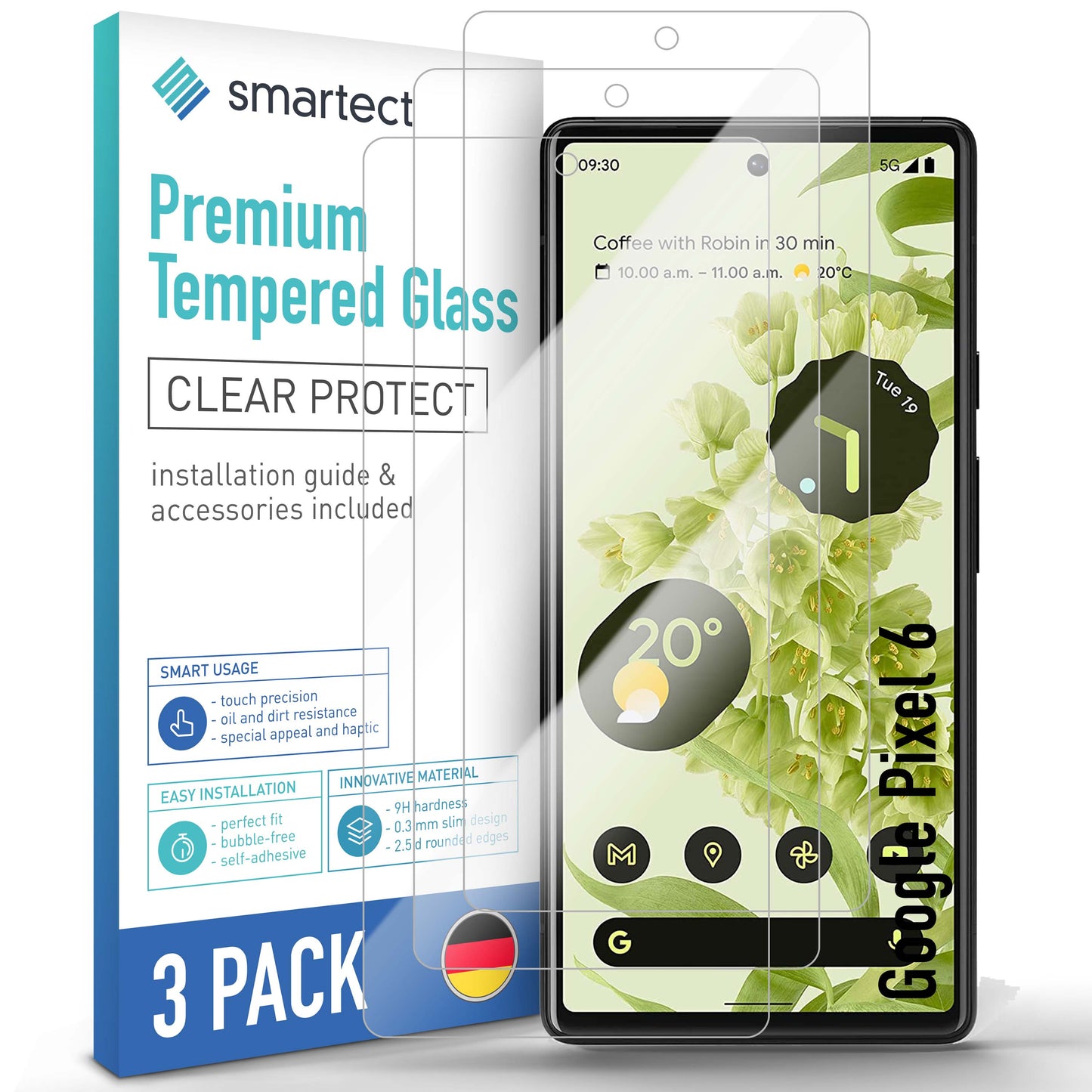 smartect protective glass clear for Google Pixel 6, 3 pieces