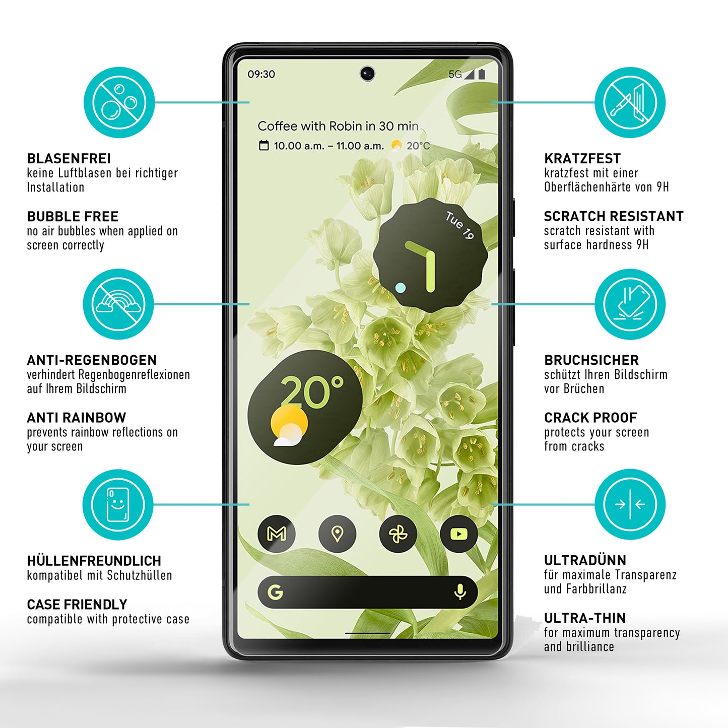 smartect protective glass clear for Google Pixel 6, 3 pieces
