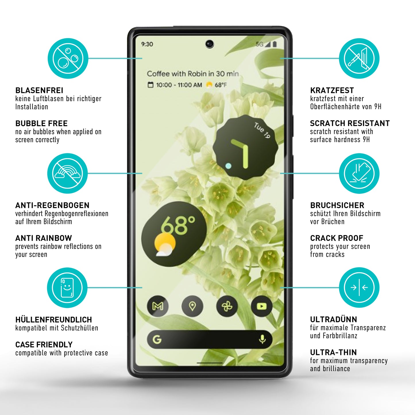 smartect Protective Glass Clear for Google Pixel 6a, 3 pieces