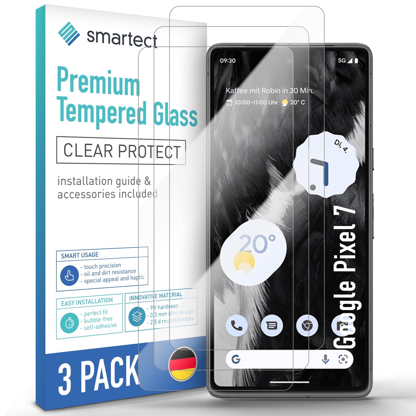 smartect Protective Glass Clear for Google Pixel 7, 3 pieces