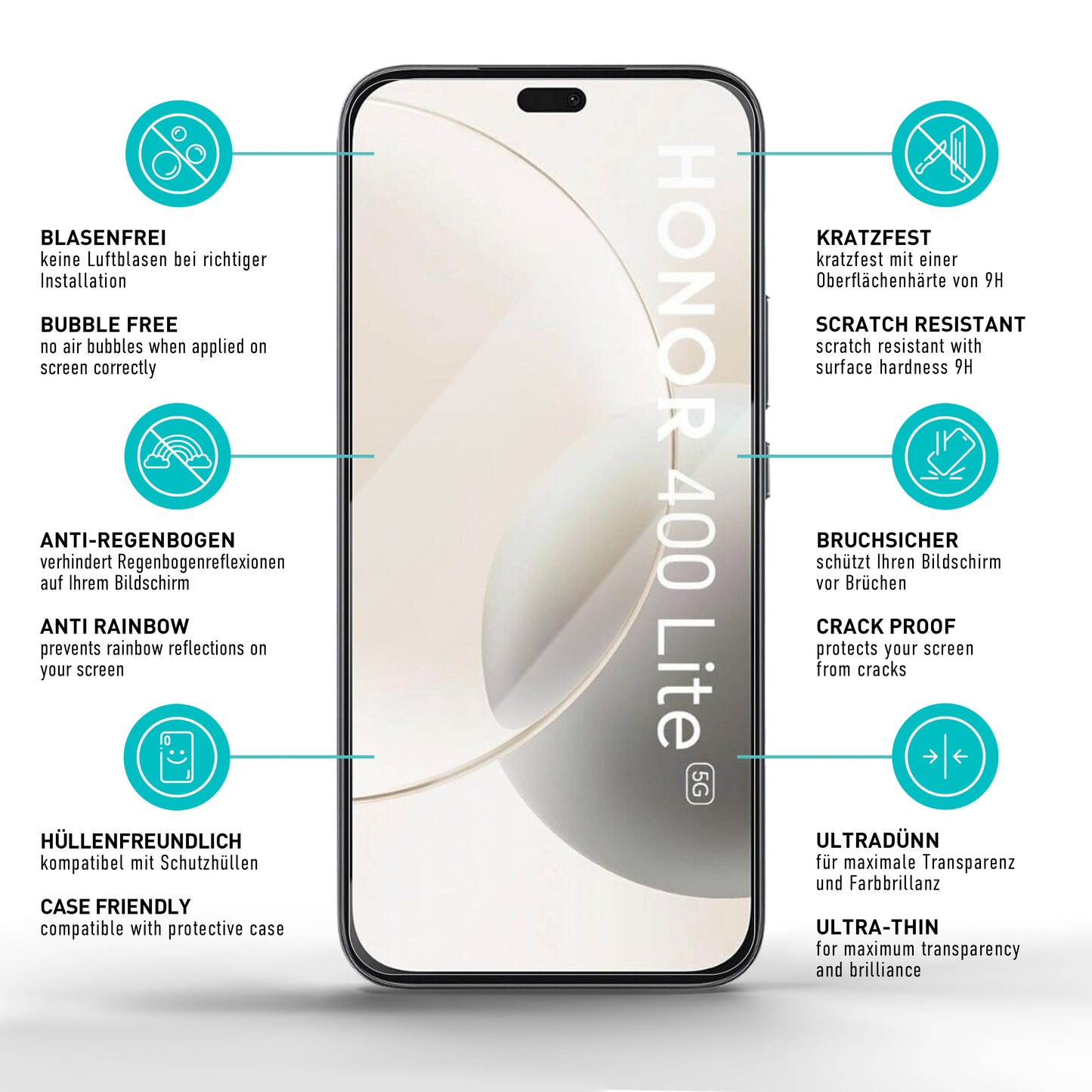 smartect Schutzglas Klar für Honor 400 Lite 5G, 3 Stück