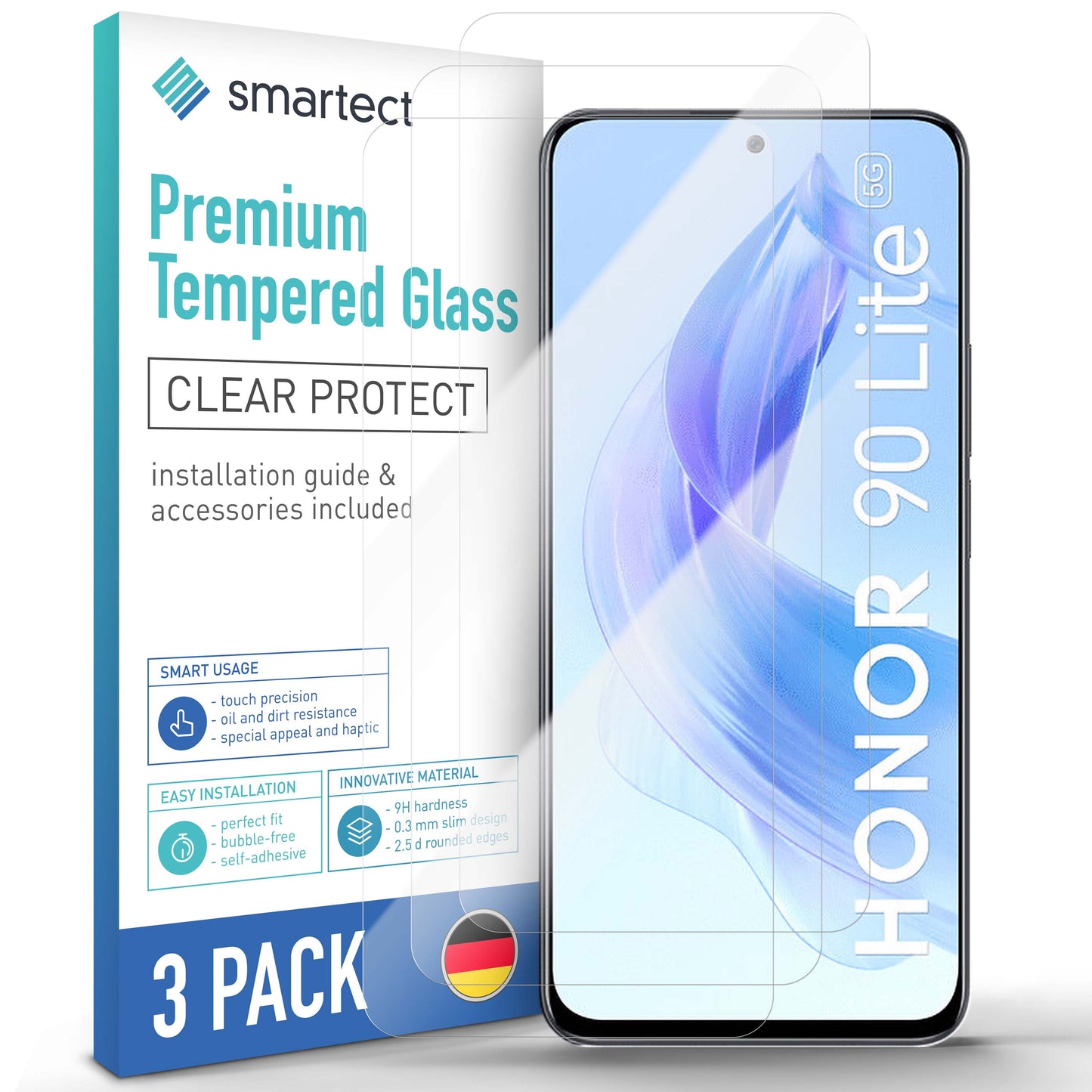 smartect protective glass clear for Honor 90 Lite, 3 pieces