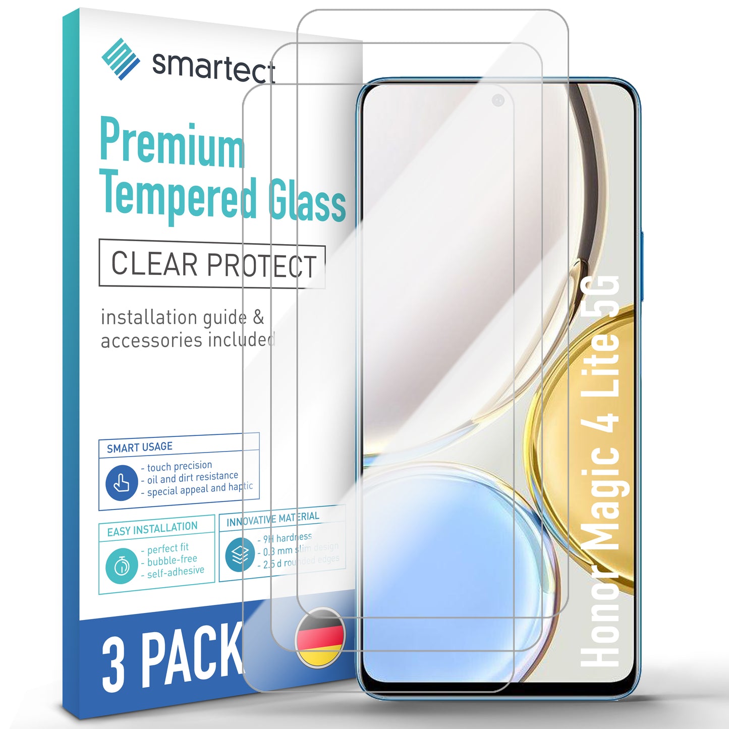 smartect Schutzglas Klar für Honor Magic 4 Lite 5G, 3 Stück