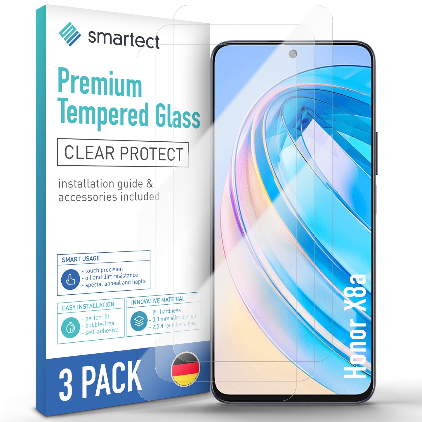 smartect Schutzglas Klar für Honor X8a, 3 Stück