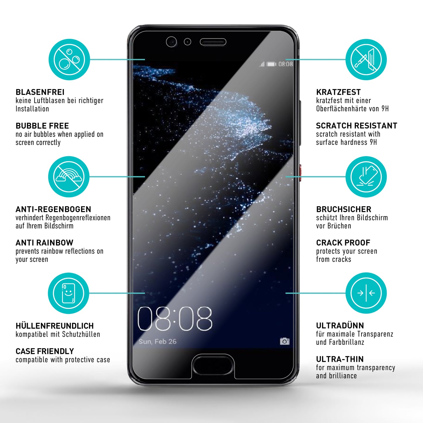 smartect Schutzglas Klar für Huawei P10 Plus, 3 Stück