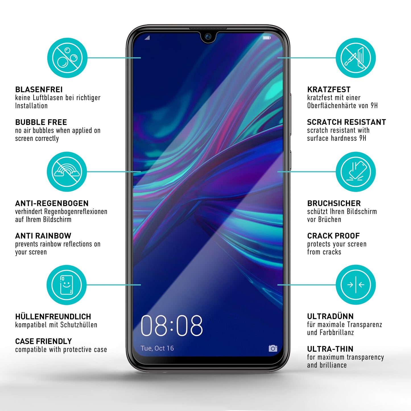 smartect Protective Glass Clear for Huawei P Smart 2019, 3 pieces