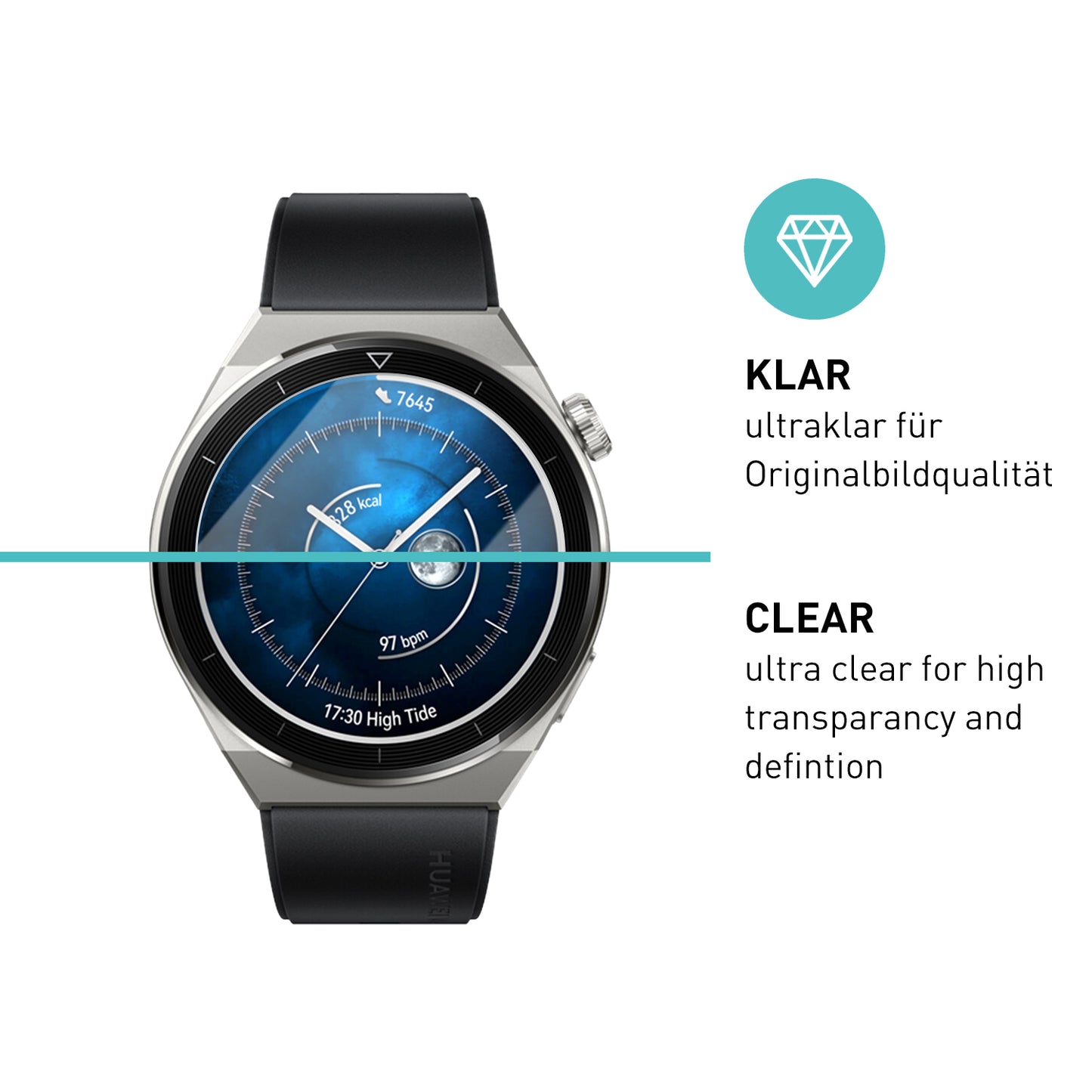 smartect Schutzglas Klar für Huawei Watch GT 3 Pro 46 mm, 3 Stück