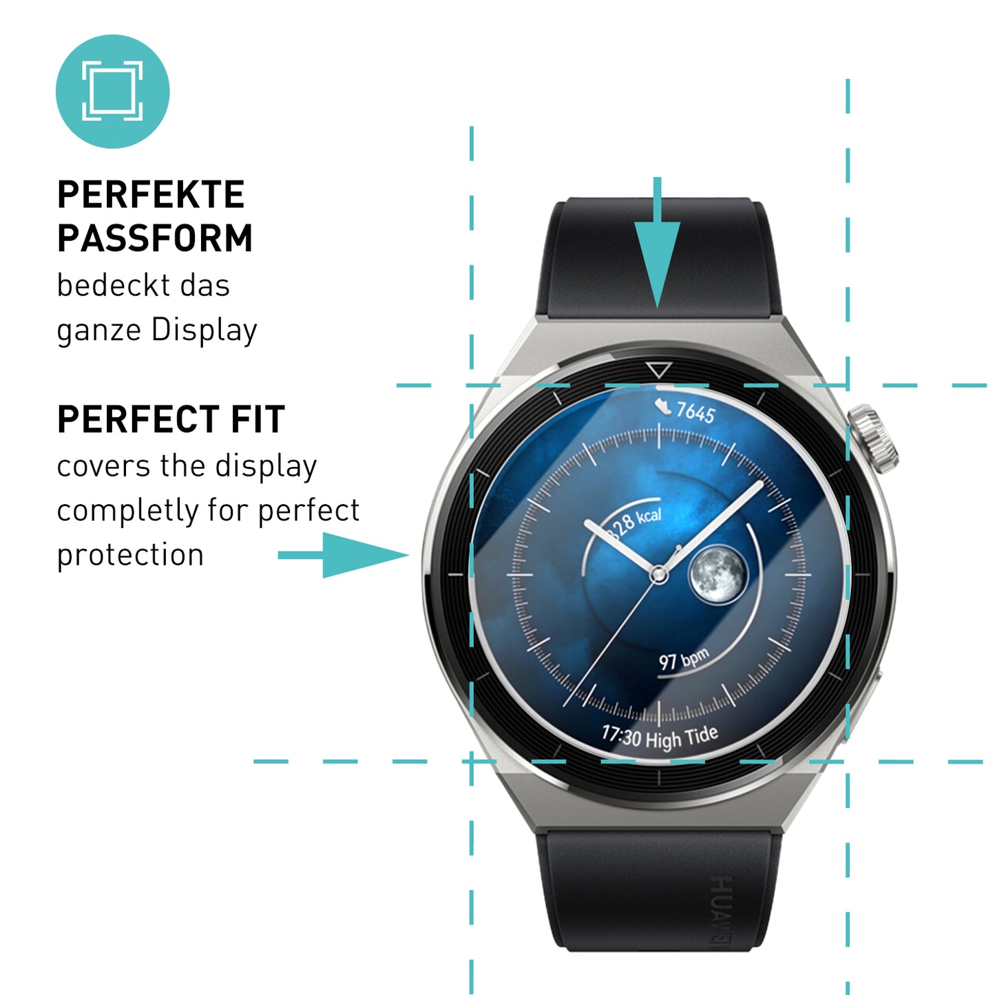 smartect Schutzglas Klar für Huawei Watch GT 3 Pro 46 mm, 3 Stück