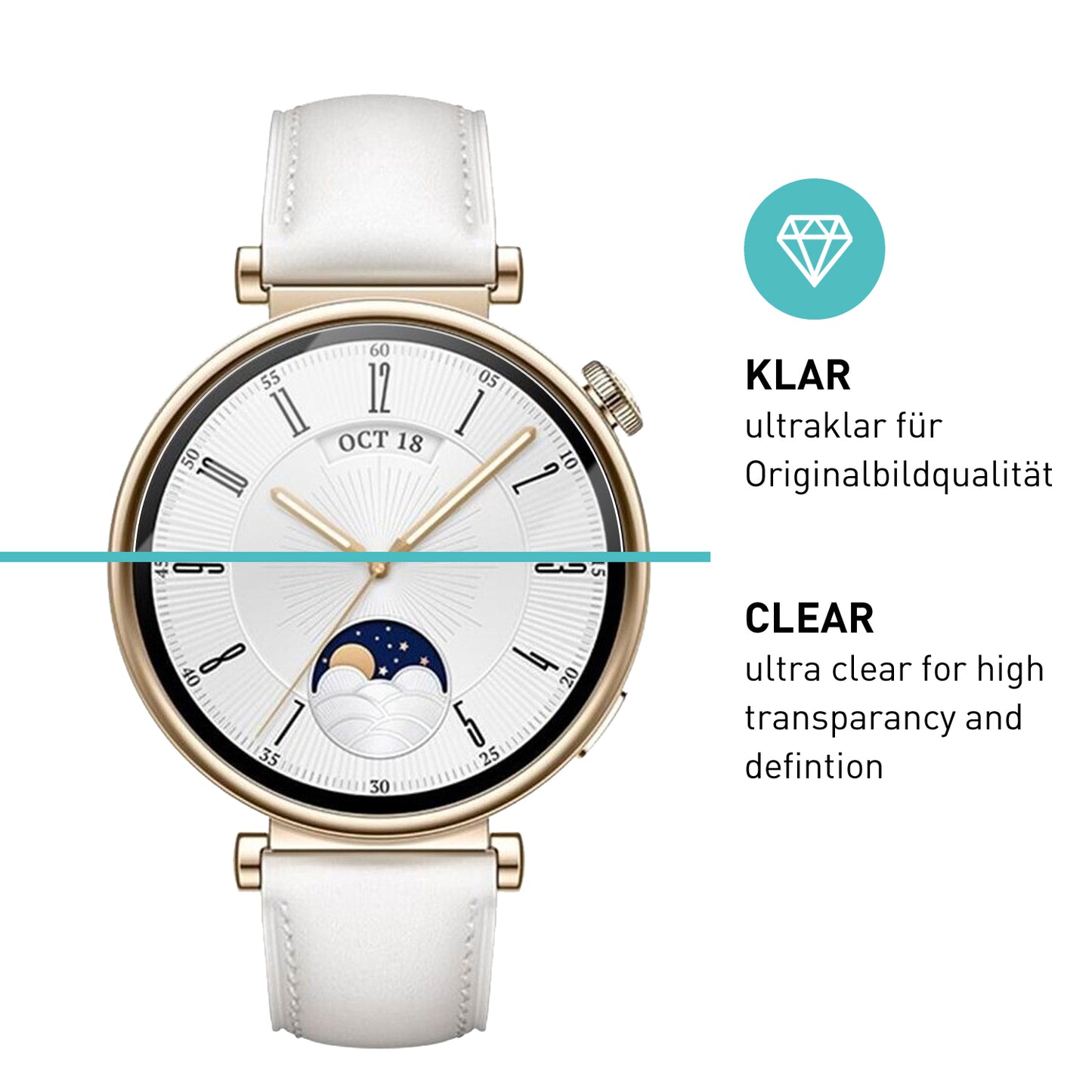 smartect Schutzglas Klar für Huawei Watch GT 4 41mm, 3 Stück