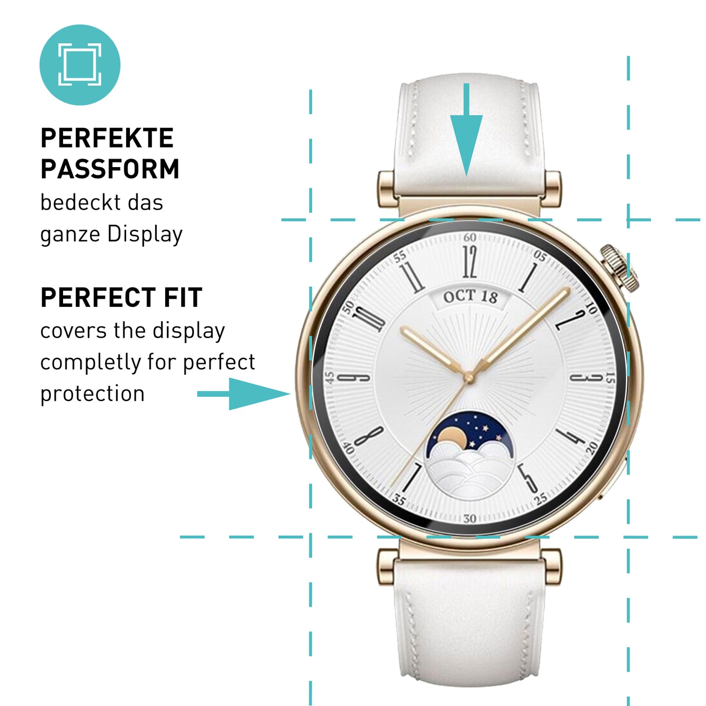 smartect Schutzglas Klar für Huawei Watch GT 4 41mm, 3 Stück