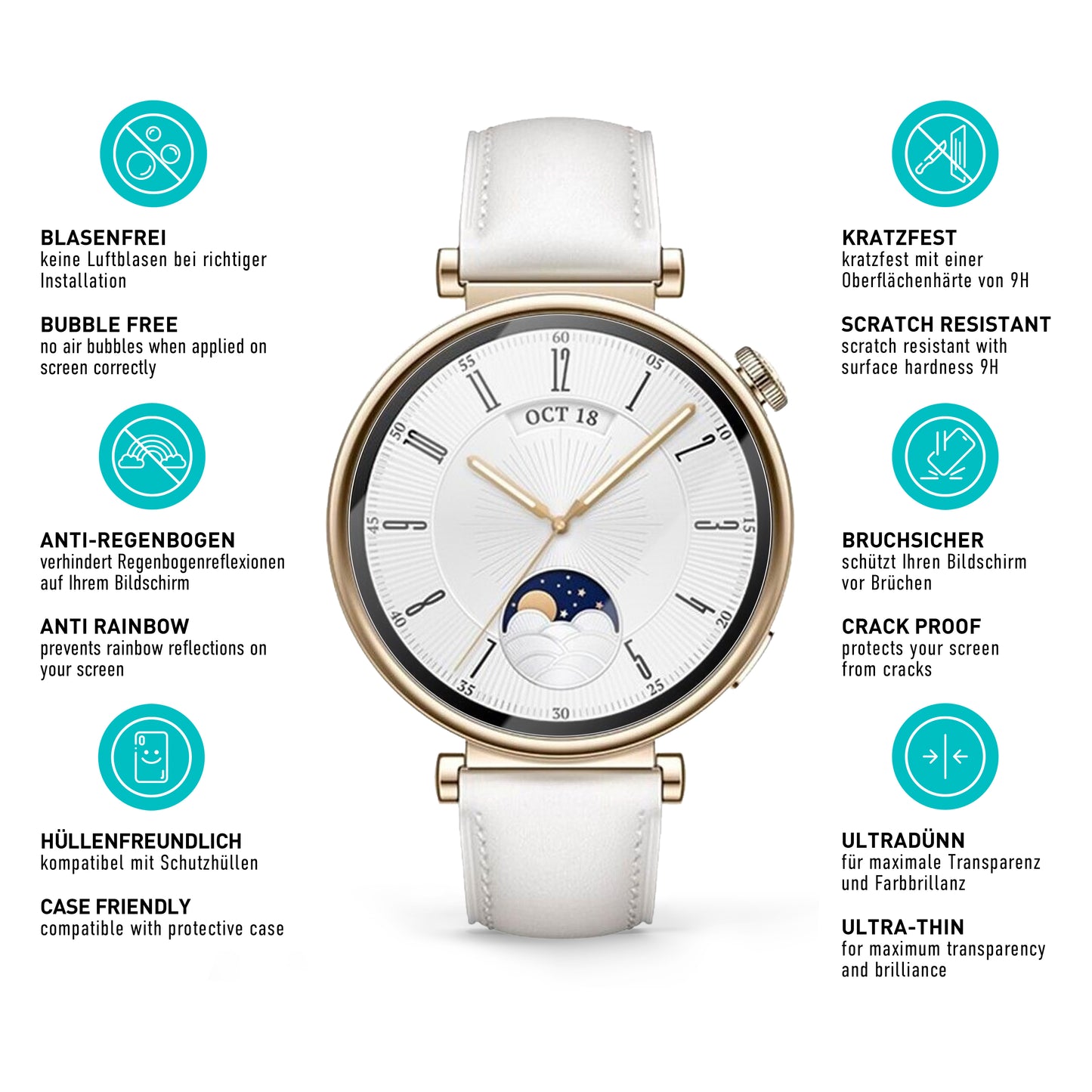 smartect Schutzglas Klar für Huawei Watch GT 4 41mm, 3 Stück