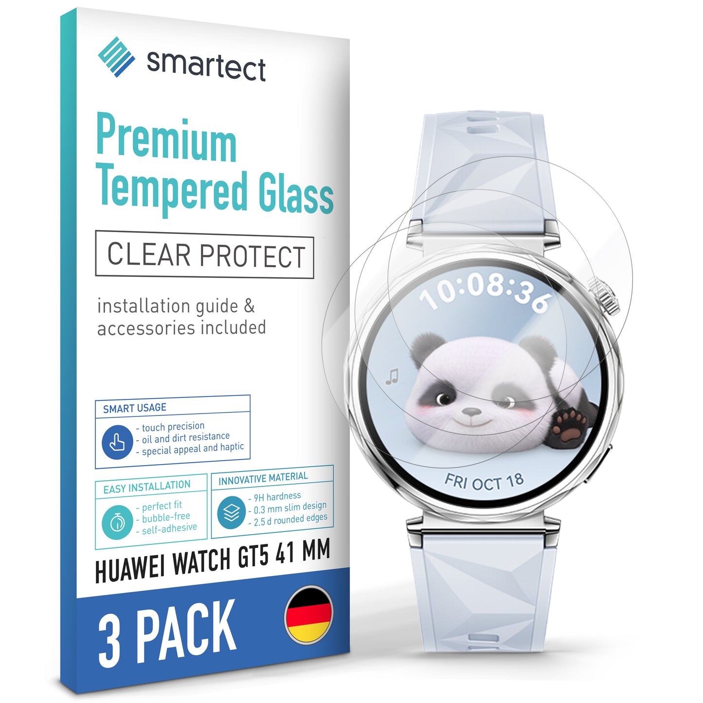 smartect Schutzglas Klar für Huawei Watch GT5 41 mm, 3 Stück