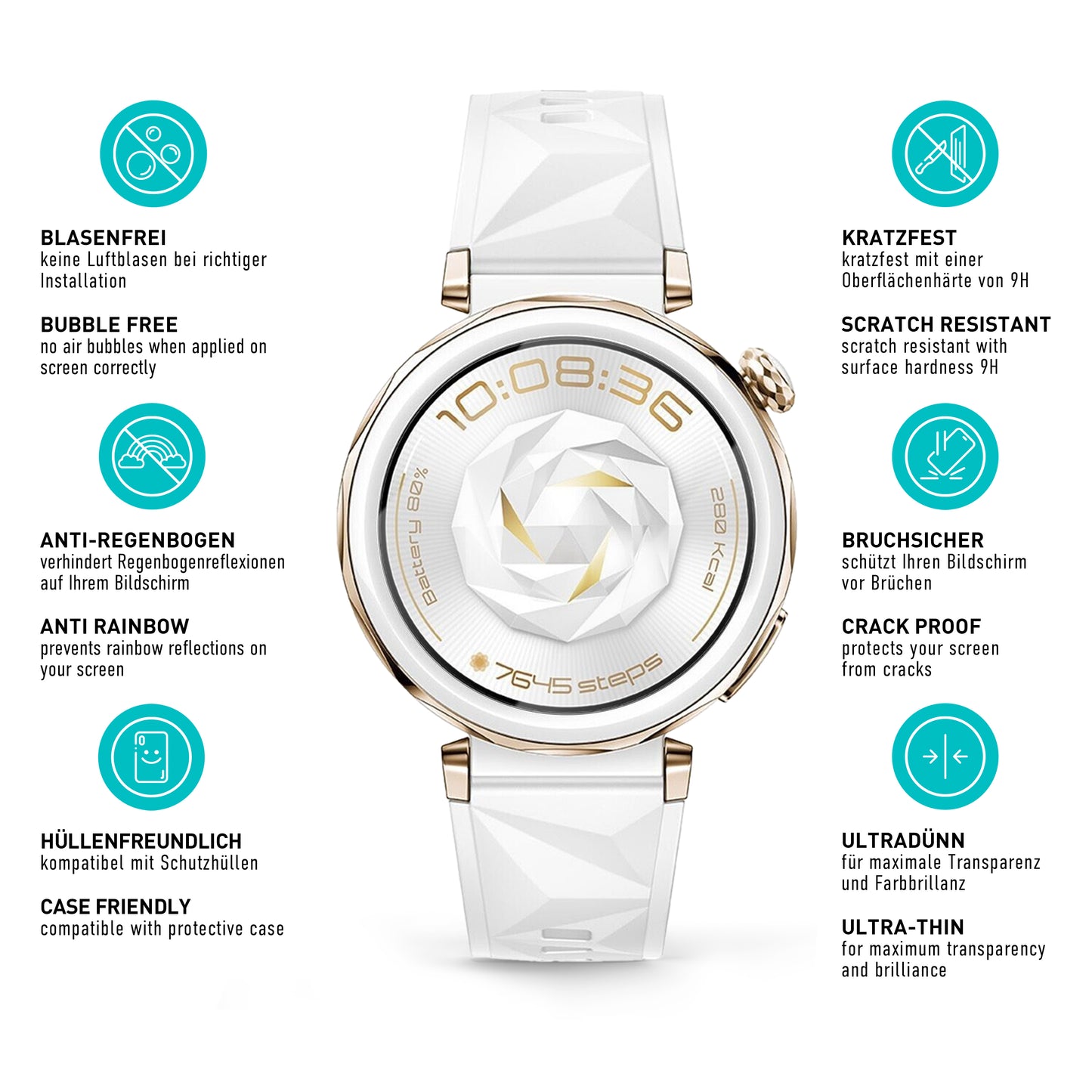 smartect Schutzglas Klar für Huawei Watch GT5 Pro 42 mm, 3 Stück