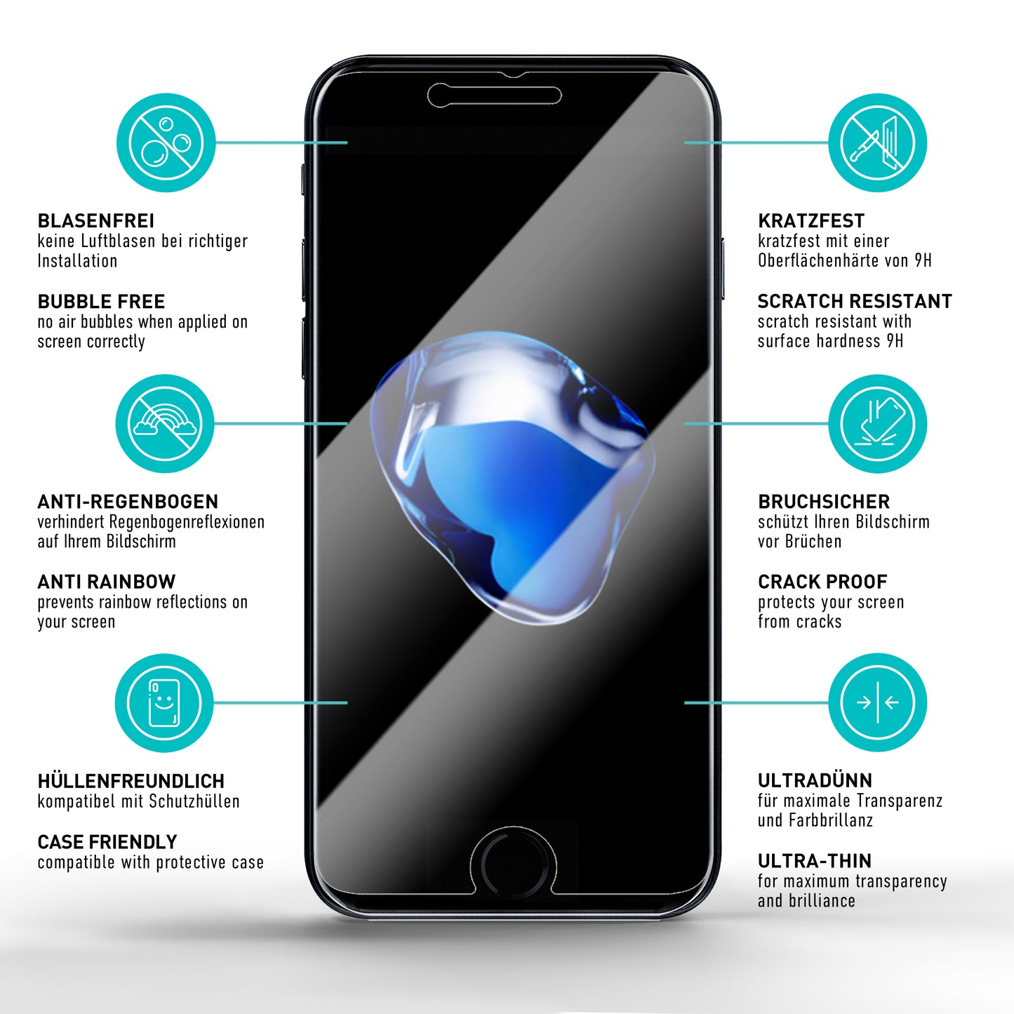 smartect Schutzglas Klar für iPhone 8 Plus / 7 Plus, 3 Stück