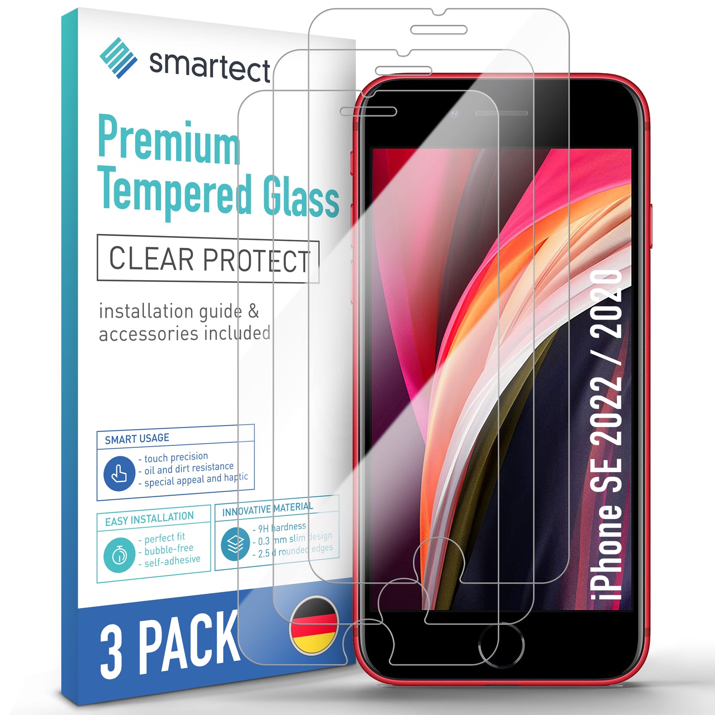 smartect protective glass clear for iPhone SE 2022 / 2020, 3 pieces